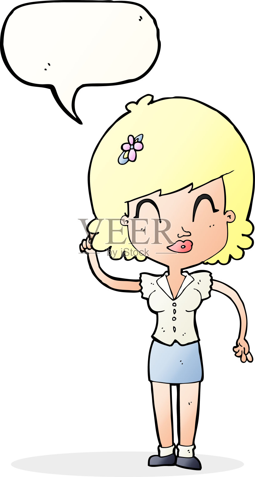 卡通美女,有想法,有言语泡泡插画图片素材