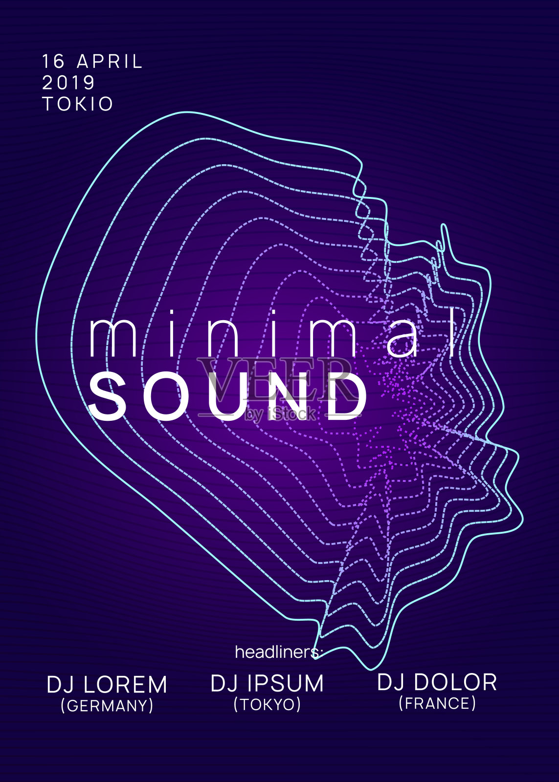 霓虹灯俱乐部传单。电子舞曲。恍惚dj。Electroni插画图片素材