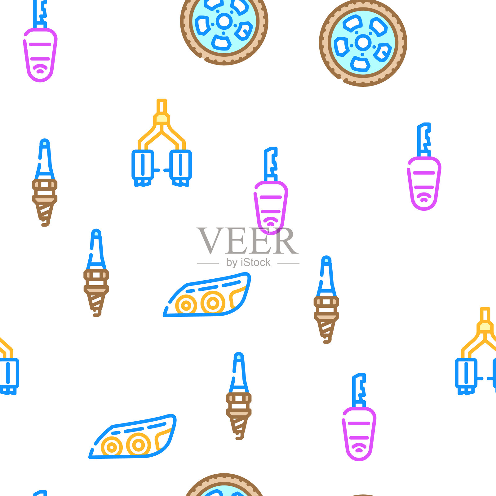 汽车车辆细节矢量无缝模式插画图片素材