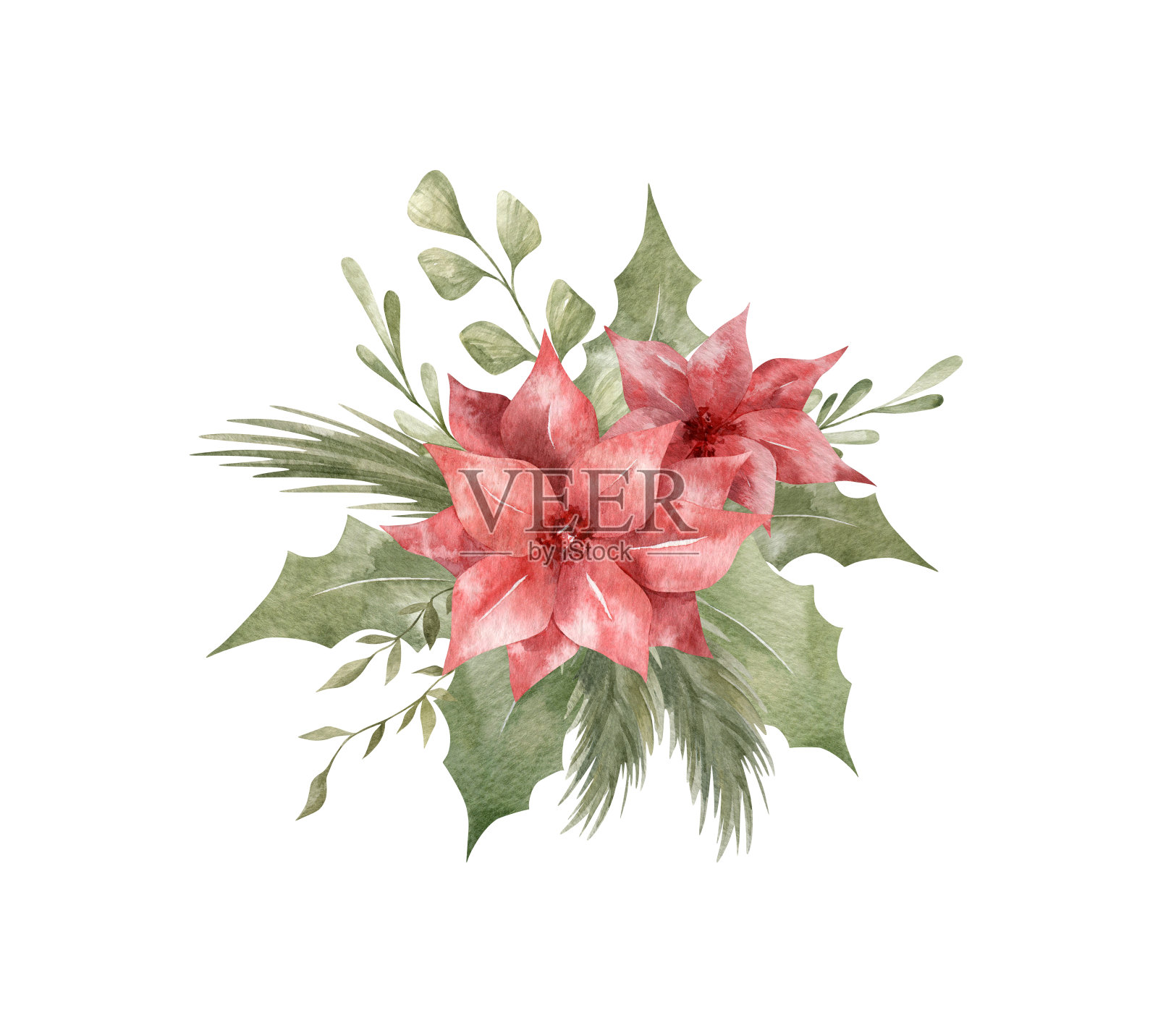 水彩冬天花束插画图片素材