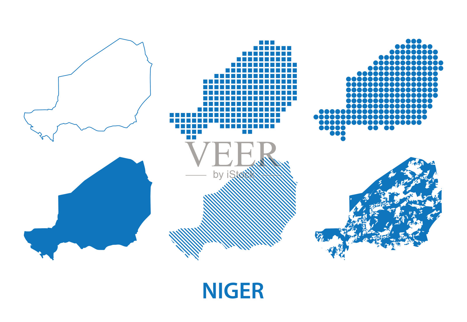 西非尼日尔共和国地图-矢量集合剪影在不同的模式插画图片素材