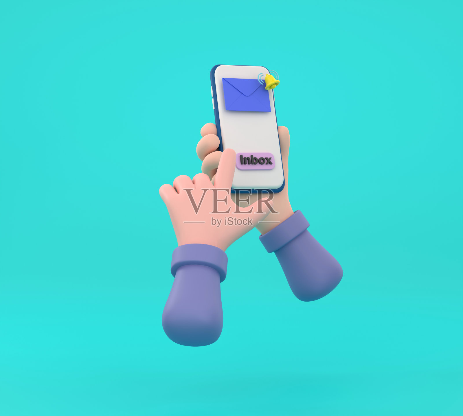 手持智能手机,屏幕上显示电子邮件应用程序。照片摄影图片