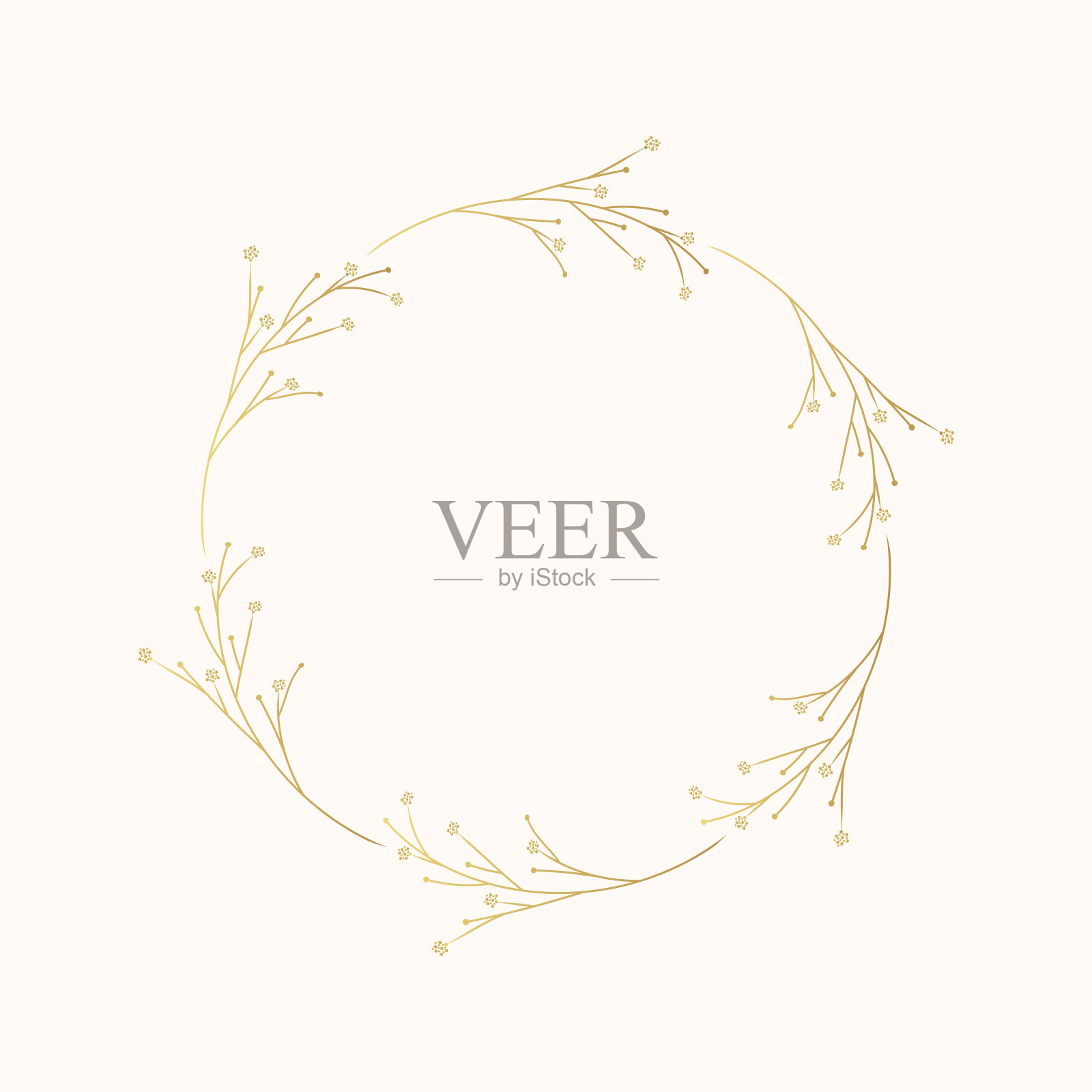 金花圆框。手绘矢量花环与草药婚礼邀请和贺卡。插画图片素材