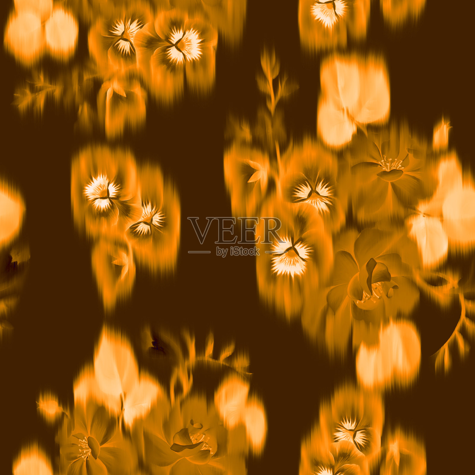 流血的野花。模糊的花卉无缝模式。时髦的散焦夏季植物印花。高质量的插图。草地上鲜花盛开。时尚春天的主题。插画图片素材