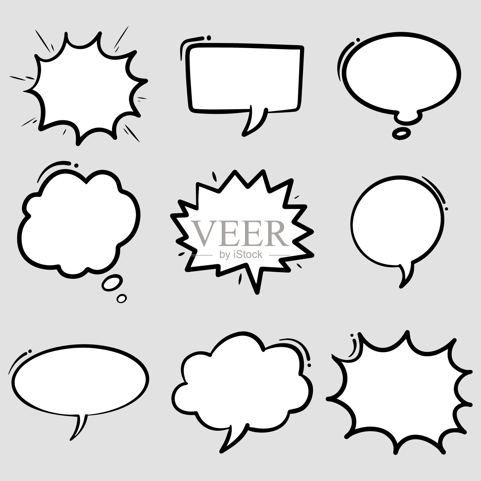 手绘一套孤立的语音气泡。涂鸦元素。矢量插图。插画图片素材