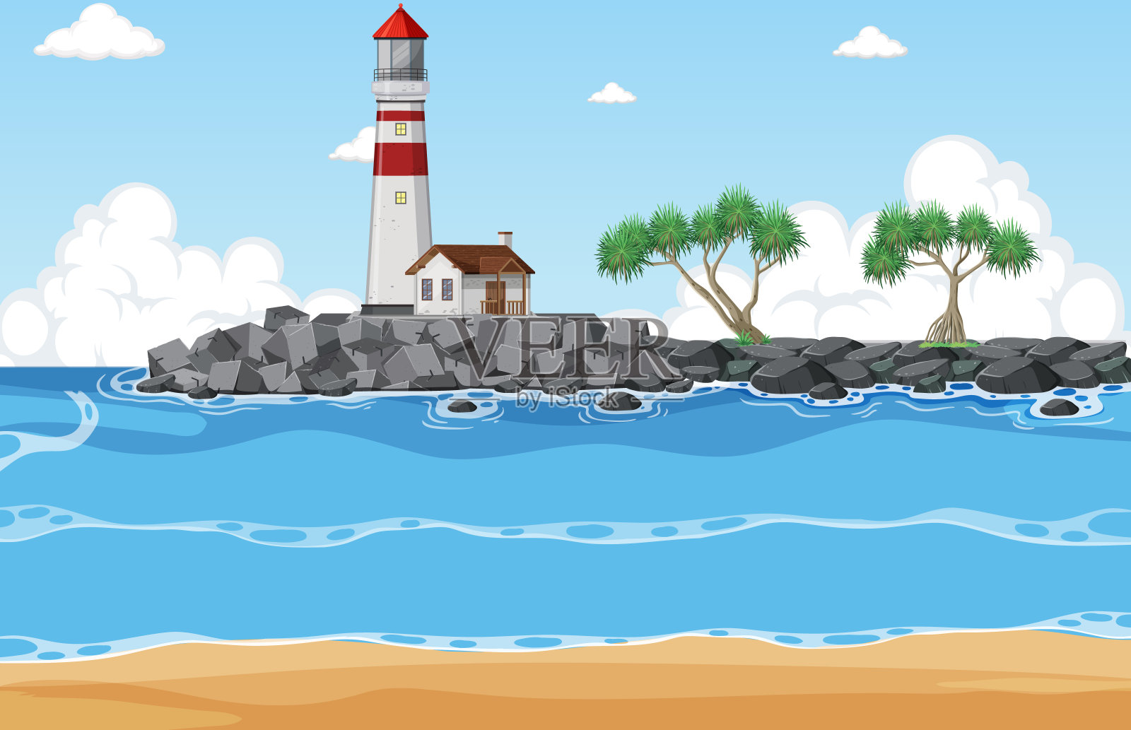 海岸上的灯塔插画图片素材