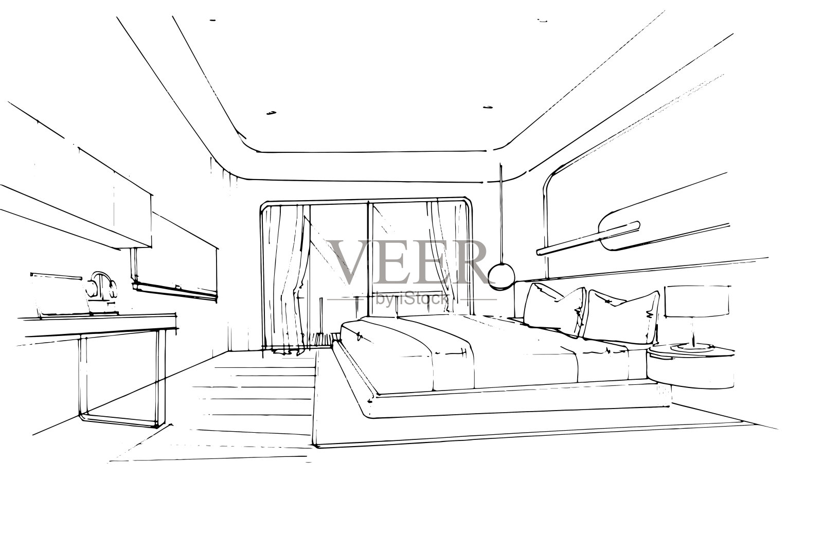 素描主卧室。现代设计,向量,2 d插图插画图片素材