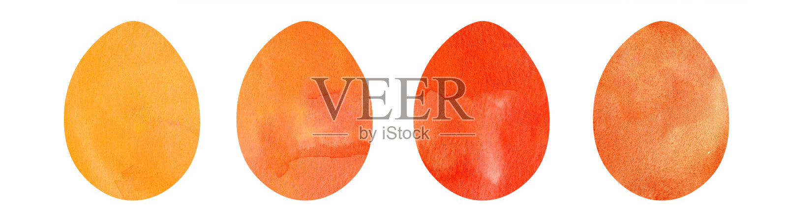快乐复活节背景网页横幅宽全景贺卡模板-橙色红色复活节彩蛋水彩水彩画集,孤立在白色纹理照片摄影图片