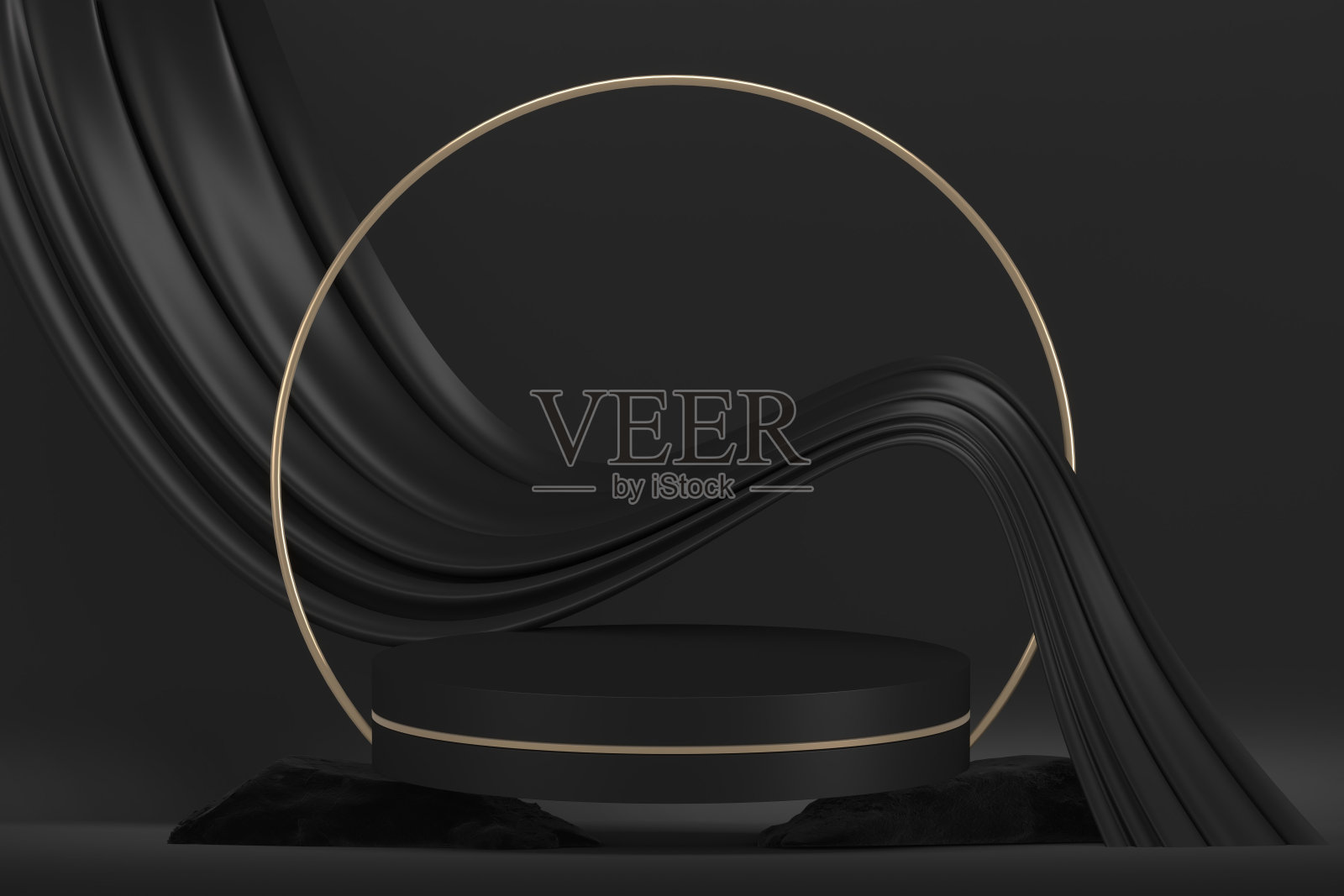 黑色舞台裙台适合产品装饰。三维渲染照片摄影图片