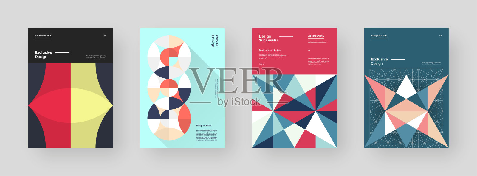 海报集合与抽象几何构图插图。插画图片素材