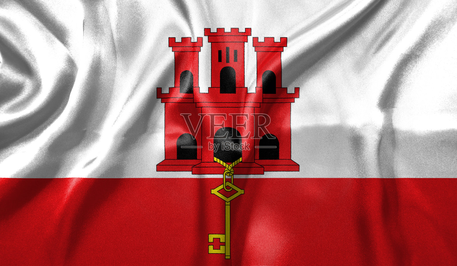 直布罗陀旗波高度详细的现实3D渲染。照片摄影图片