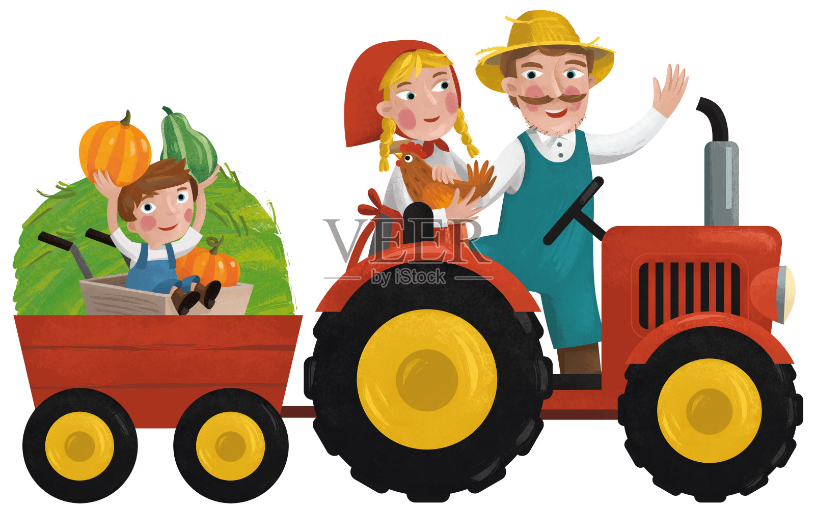 卡通场景的工作农民与儿子插图插画图片素材