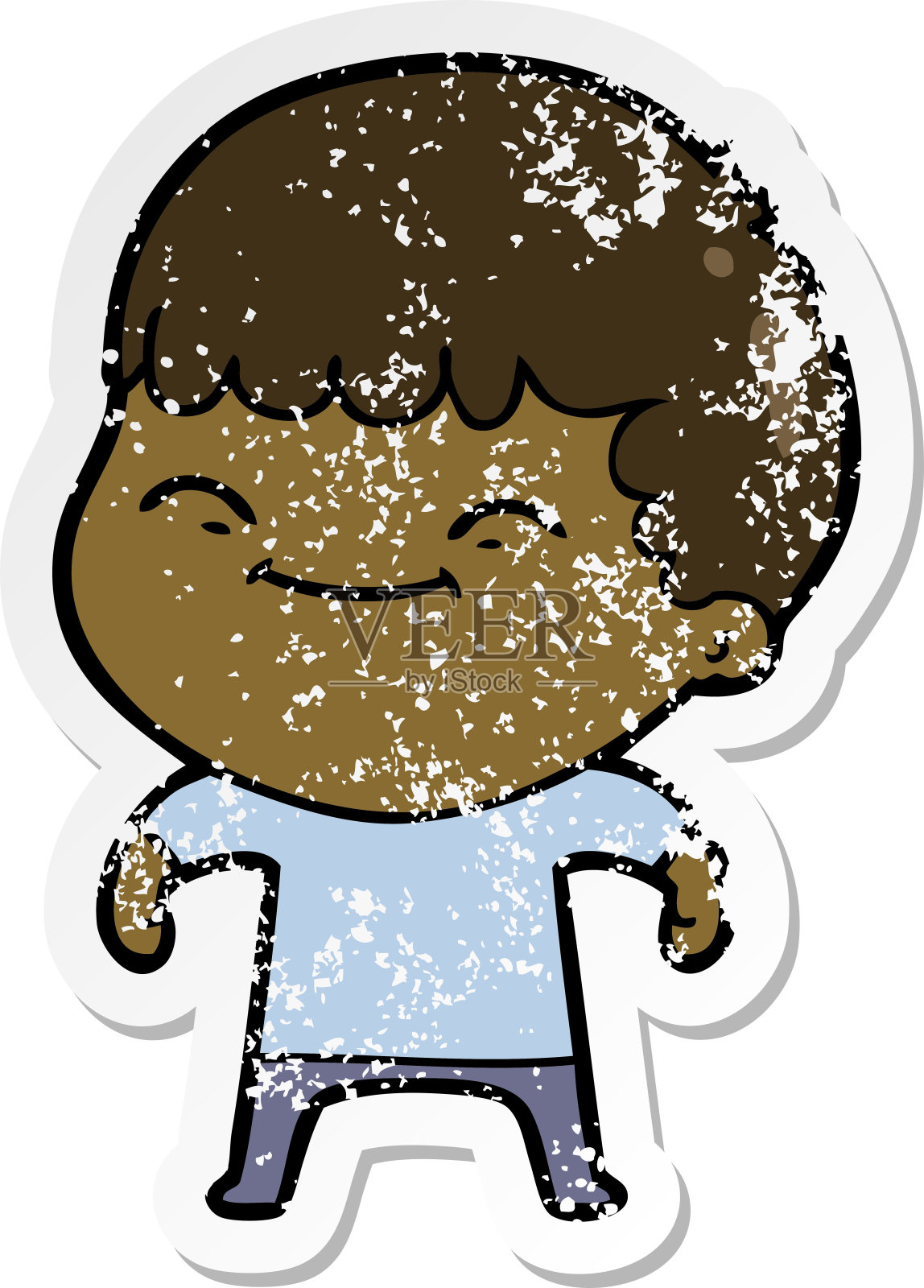 一个卡通快乐男孩的心疼贴纸插画图片素材