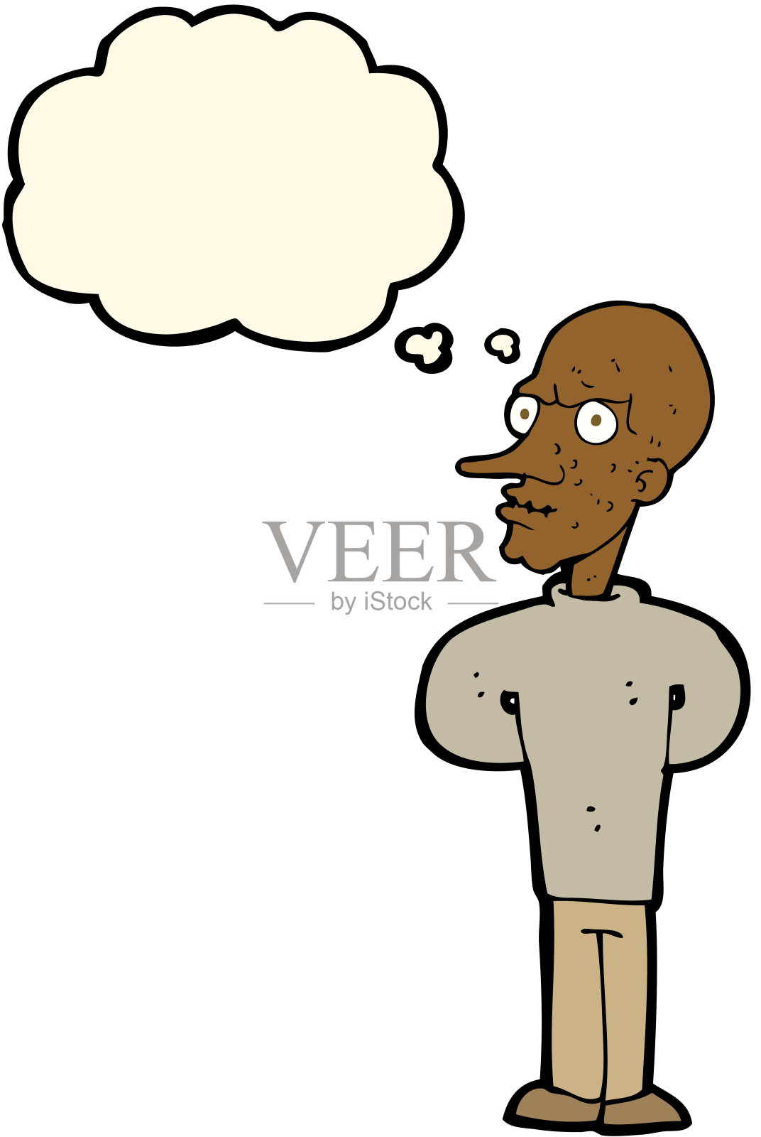 卡通邪恶的光头男子与思想泡沫插画图片素材