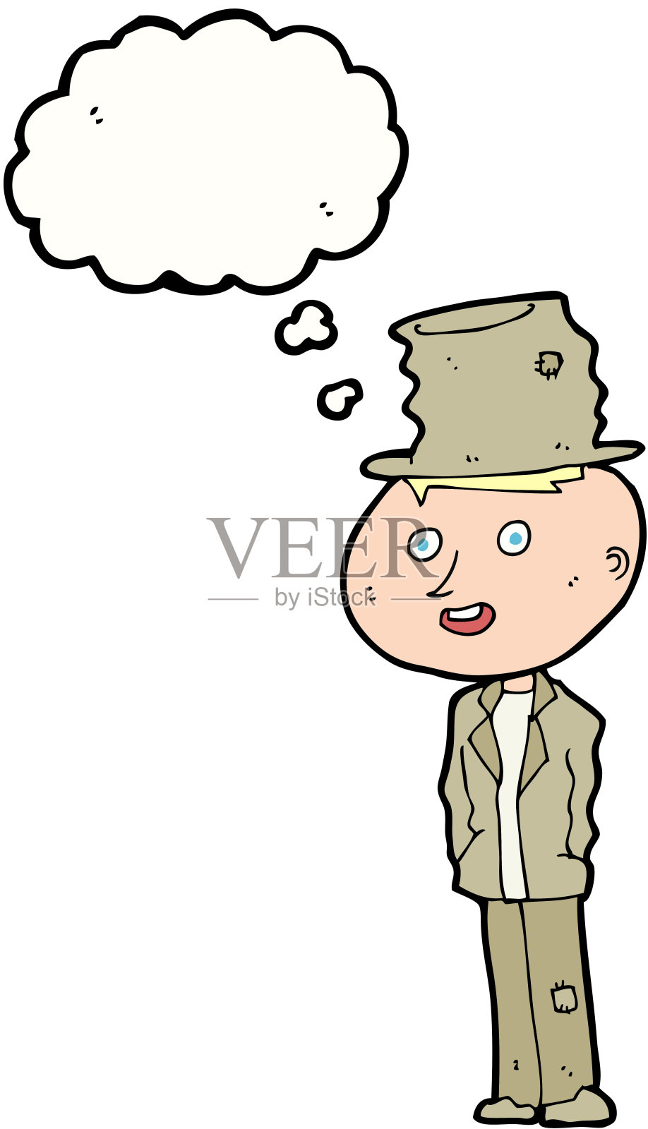 卡通有趣的流浪汉与思想泡沫插画图片素材