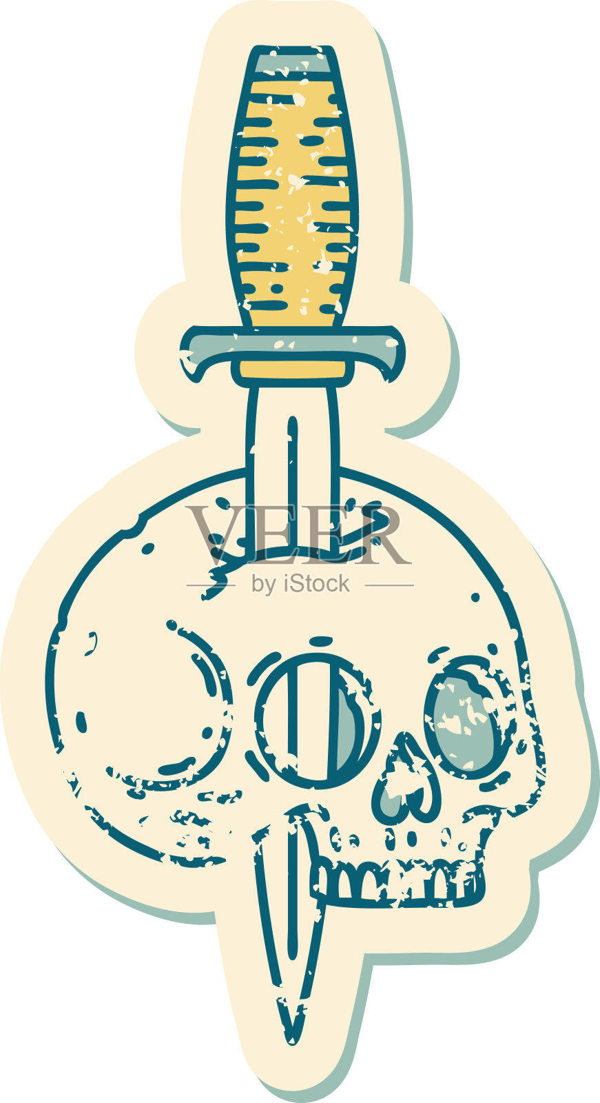 标志性的心疼贴纸纹身风格的头骨图像插画图片素材