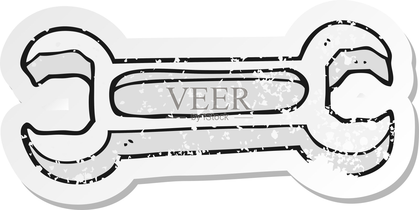 一个卡通扳手的复古心疼贴纸插画图片素材