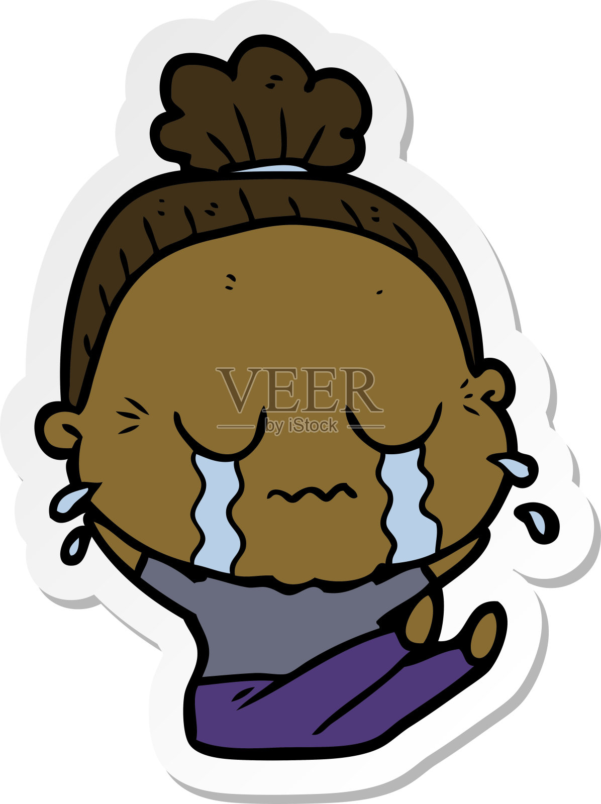 一个哭泣的卡通老太太的贴纸插画图片素材