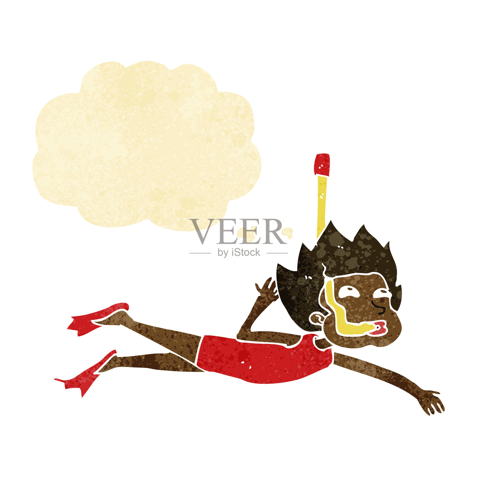 卡通游泳者与呼吸管与思想泡泡插画图片素材