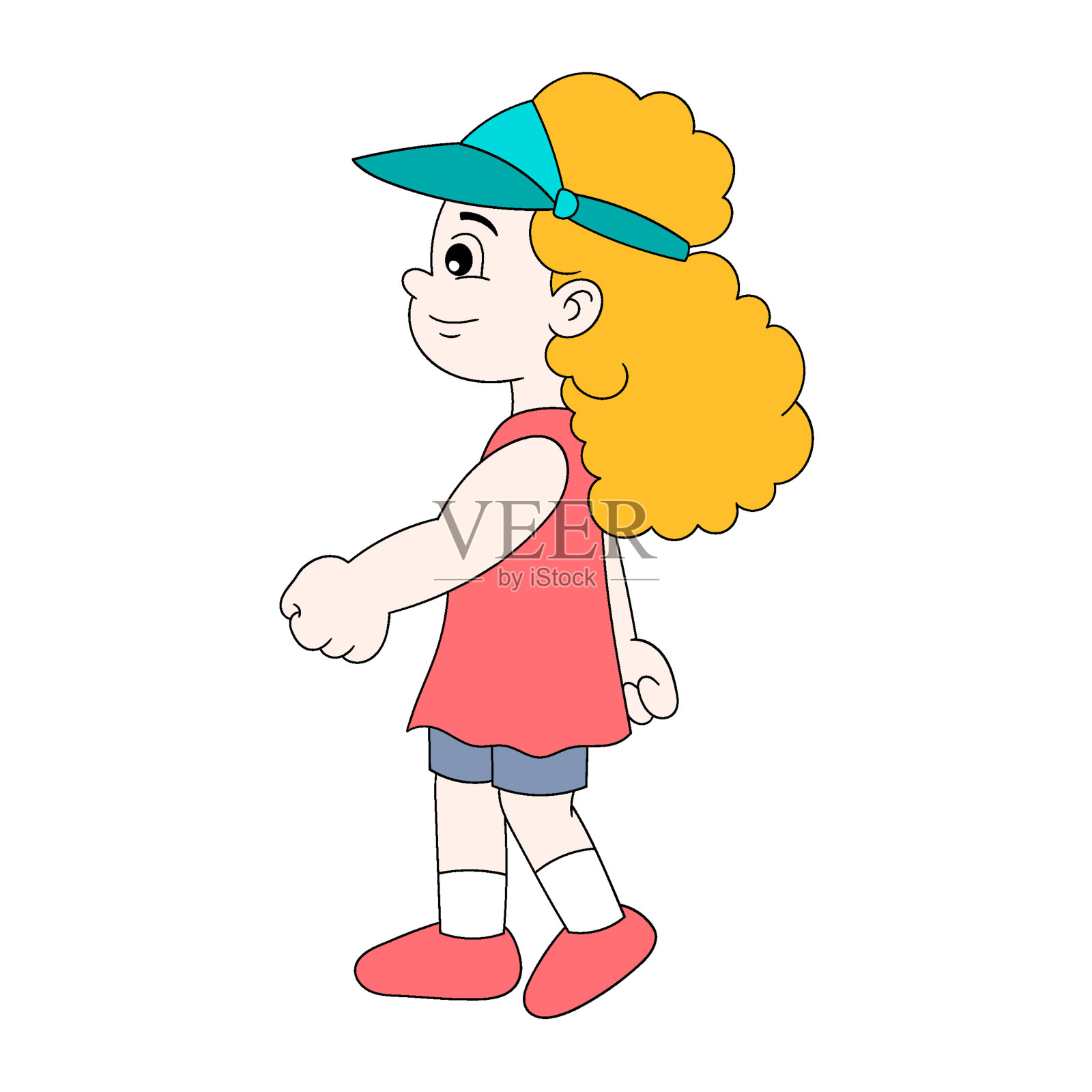 小女孩正在愉快地晨练插画图片素材