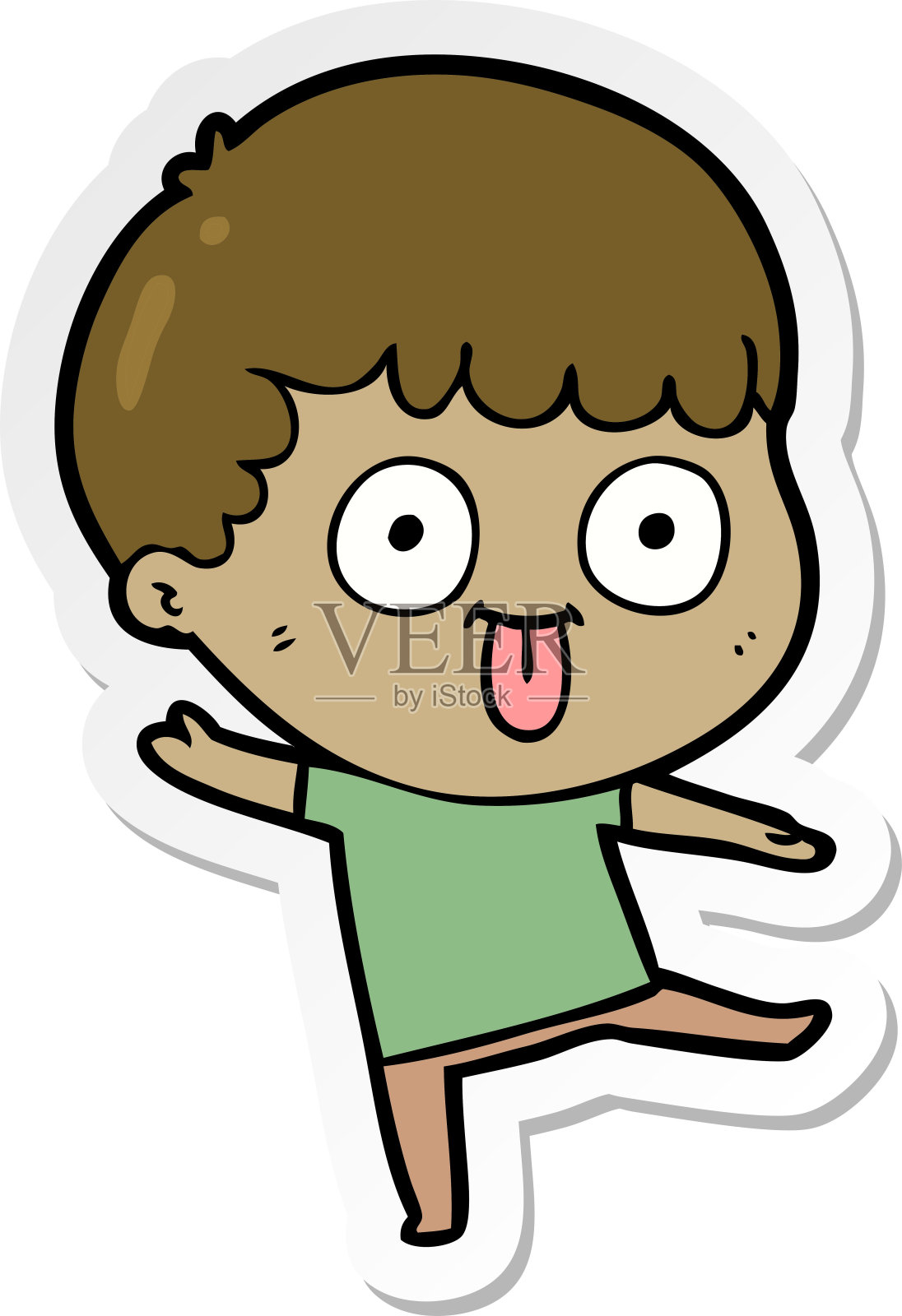 一个卡通傻小孩的贴纸插画图片素材