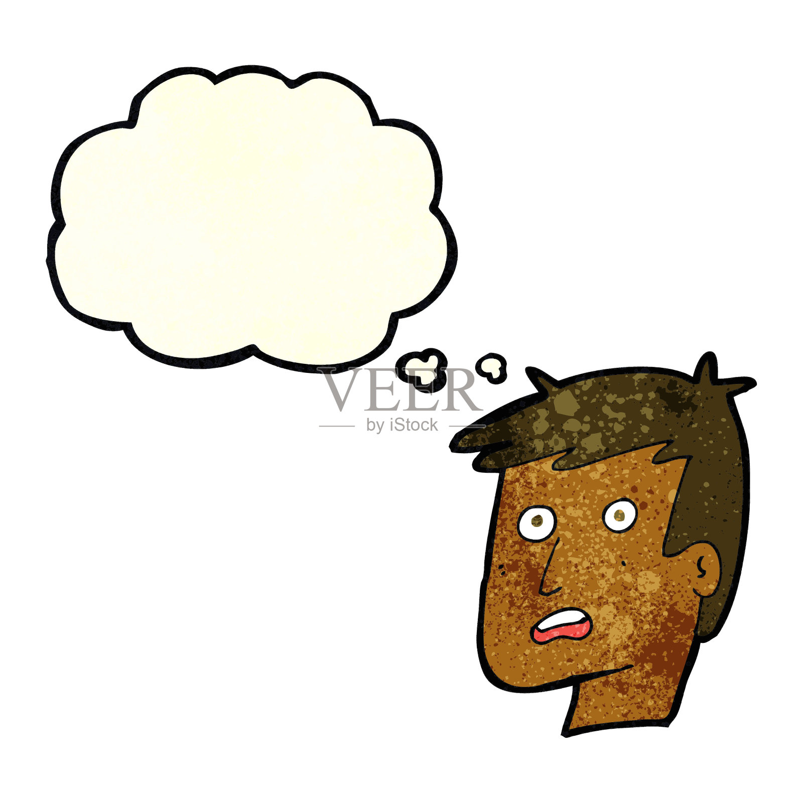 卡通不开心的脸带着思想泡泡插画图片素材