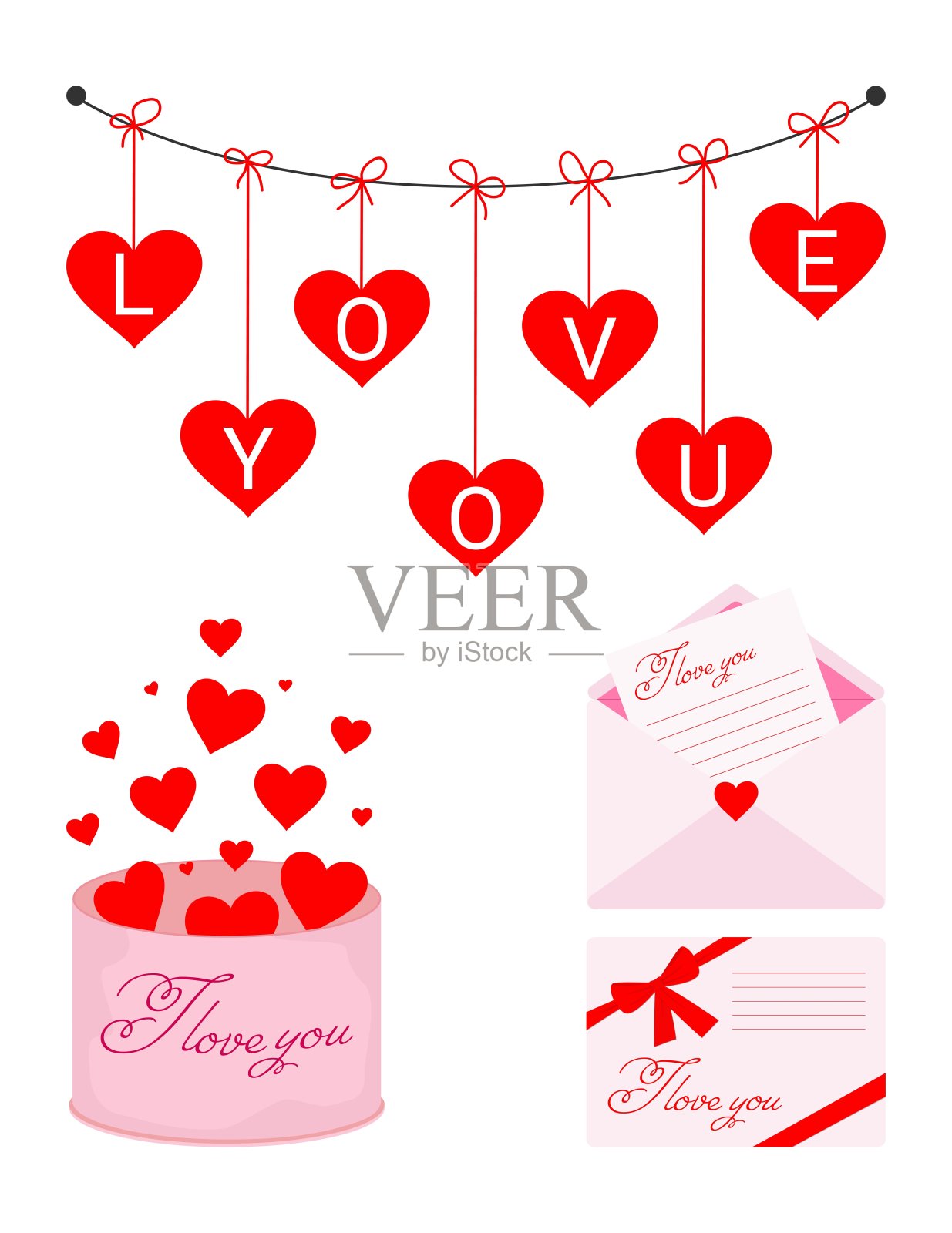 矢量插图。情人节收藏。我爱你。插画图片素材