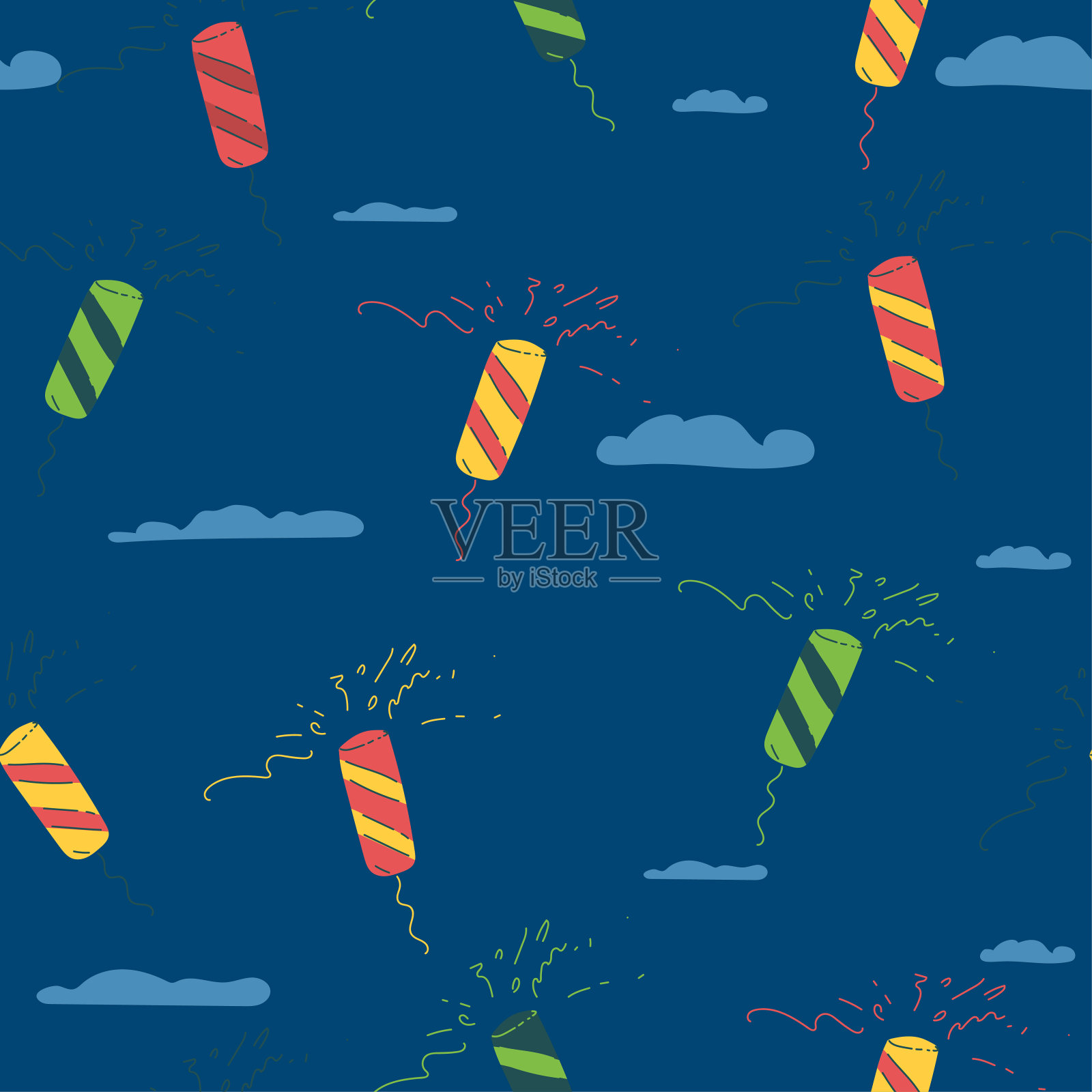 手绘的涂鸦。七月四日。独立日。矢量无缝模式插画图片素材