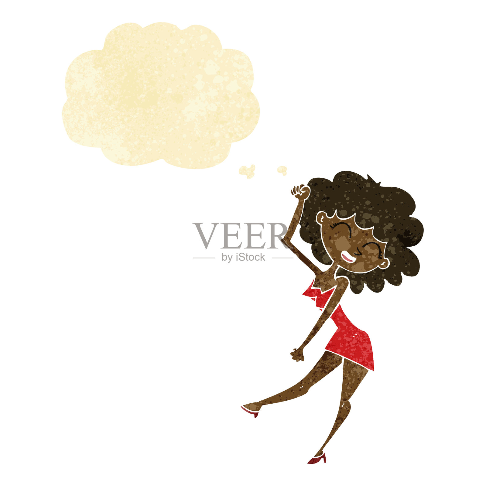 卡通跳舞的女人与思想泡泡插画图片素材