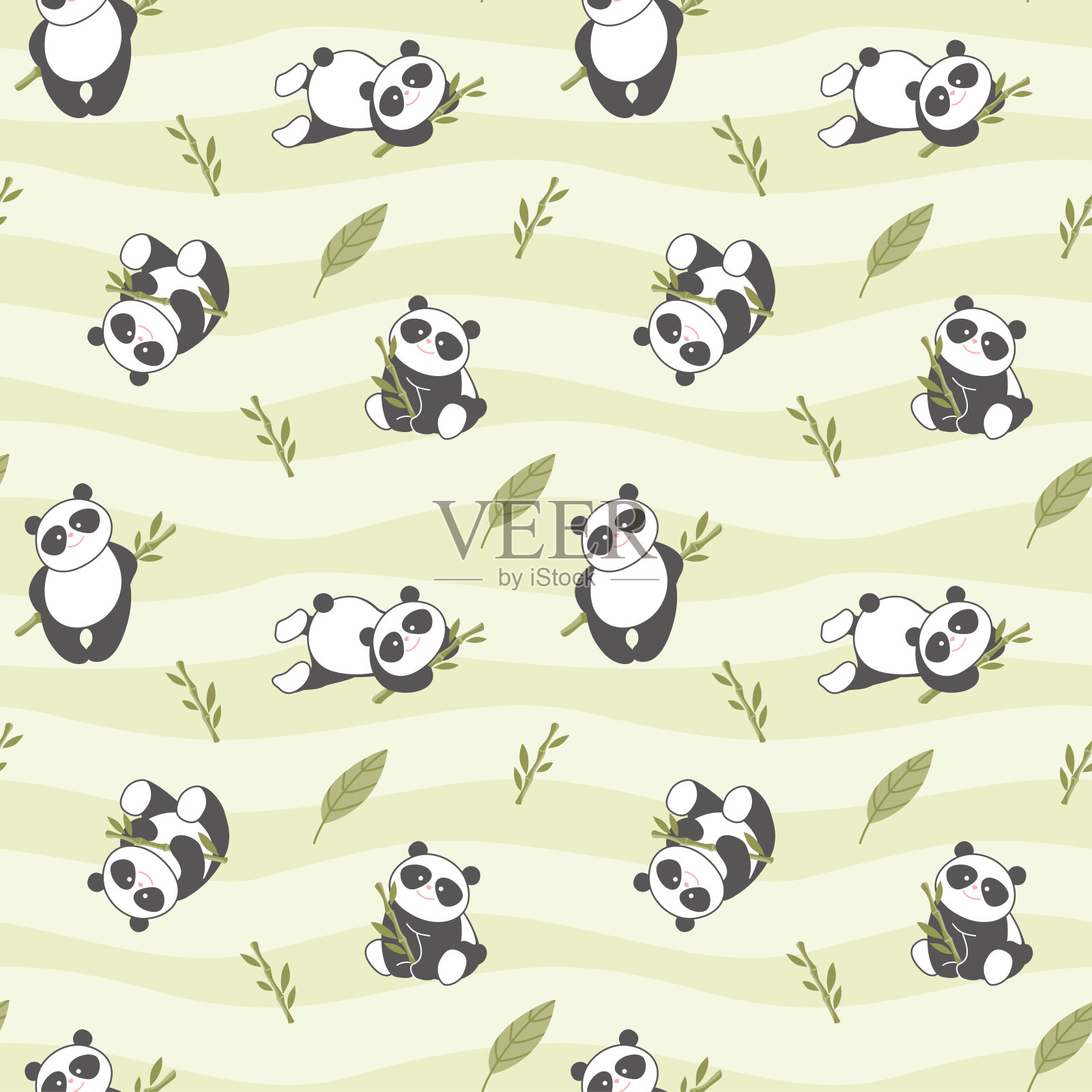 可爱的熊猫,竹子,无缝图案,儿童印花。插画图片素材