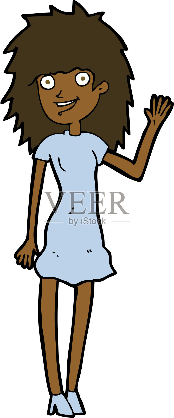 卡通快乐女人挥手插画图片素材