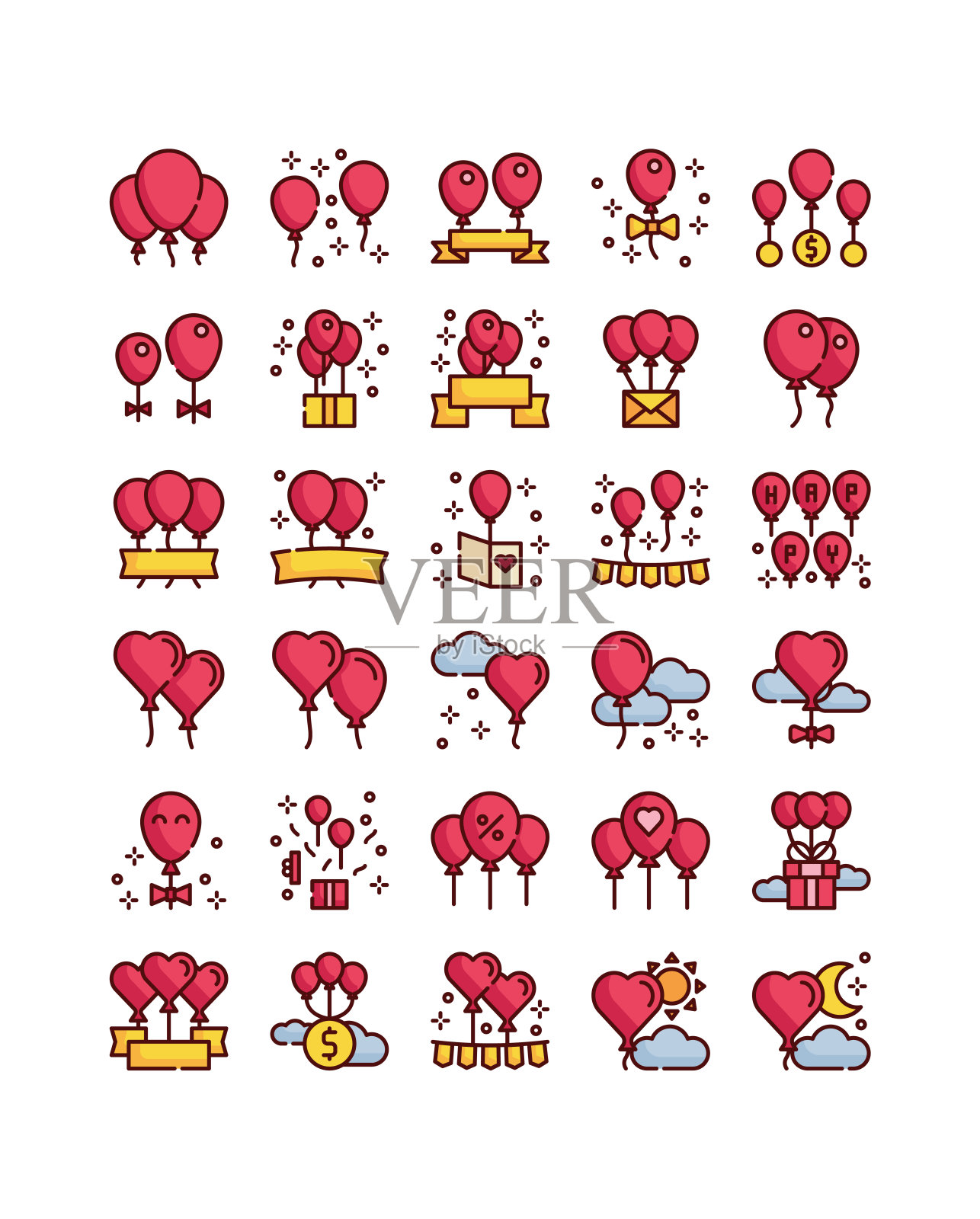 填充轮廓气球图标包插画图片素材