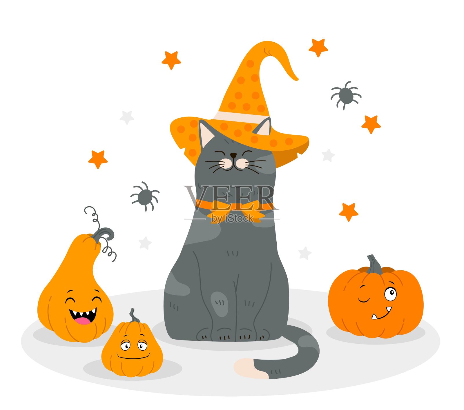 猫和帽子插画图片素材