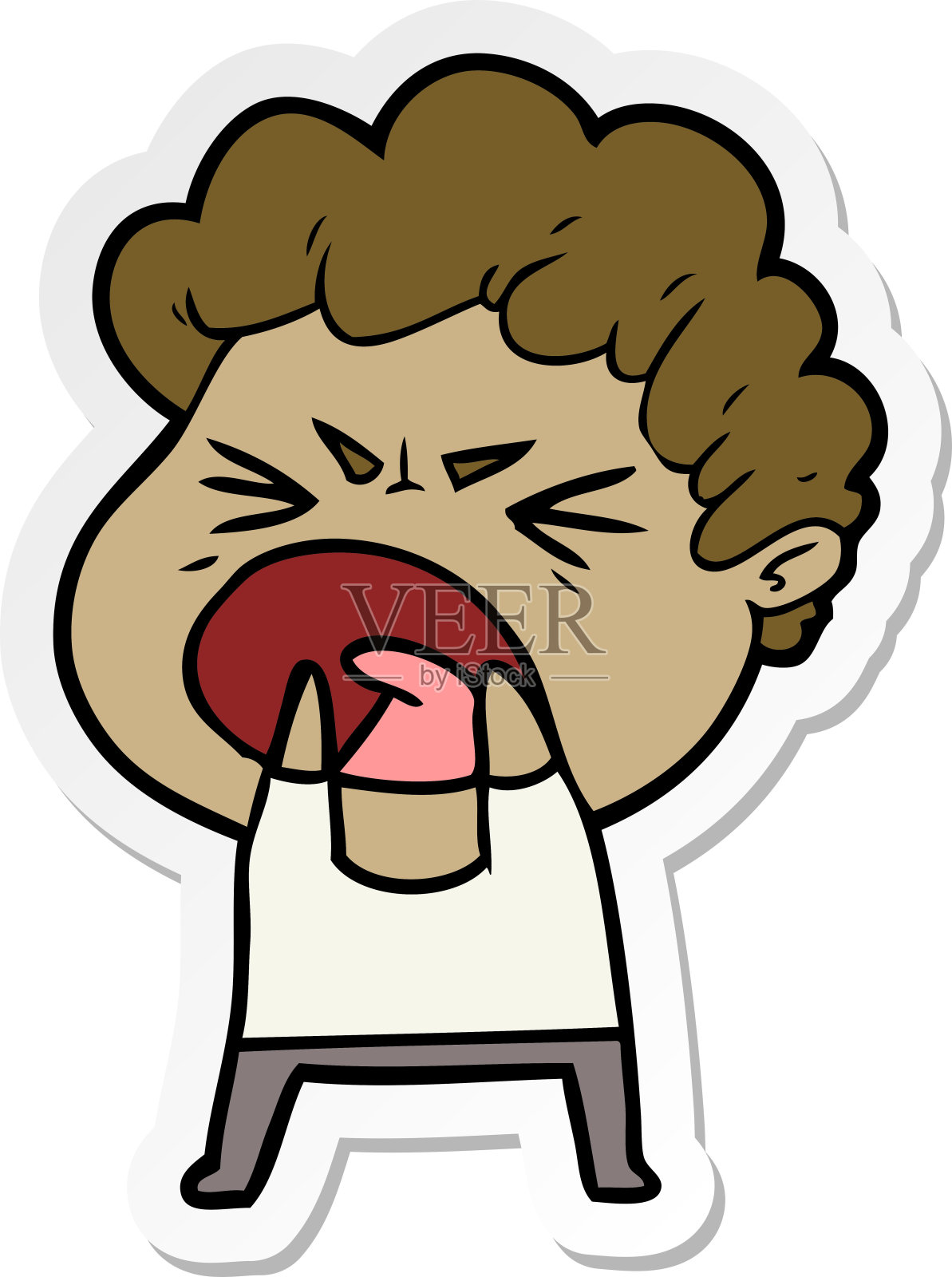 一个愤怒的卡通男人的贴纸插画图片素材