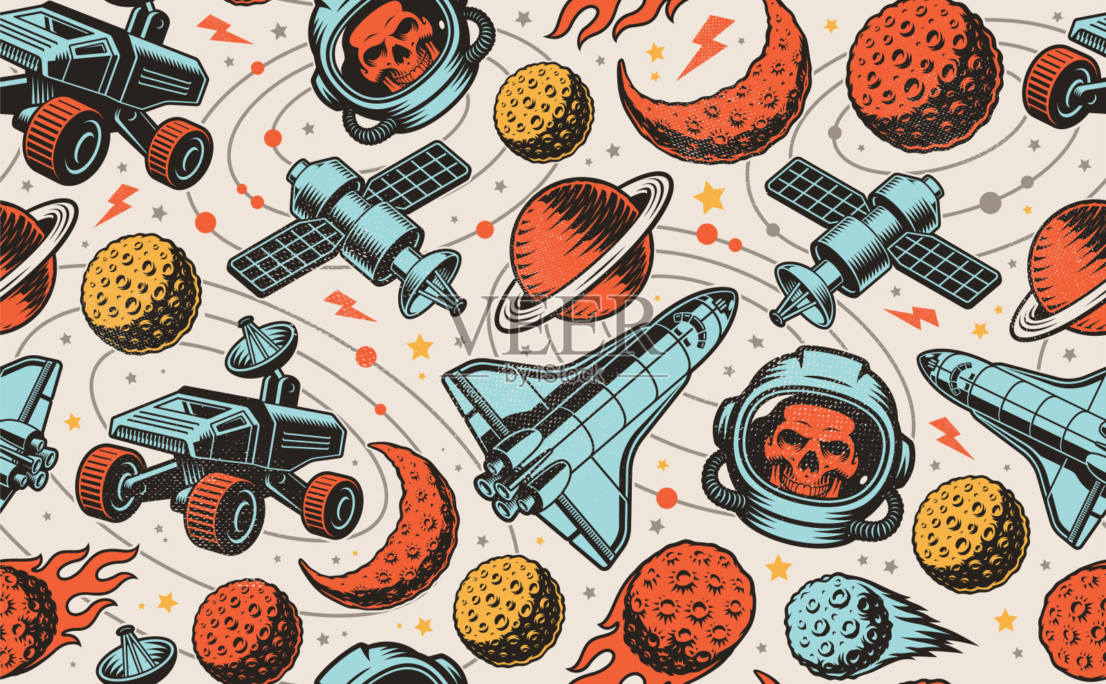 色彩复古的空间无缝背景插画图片素材