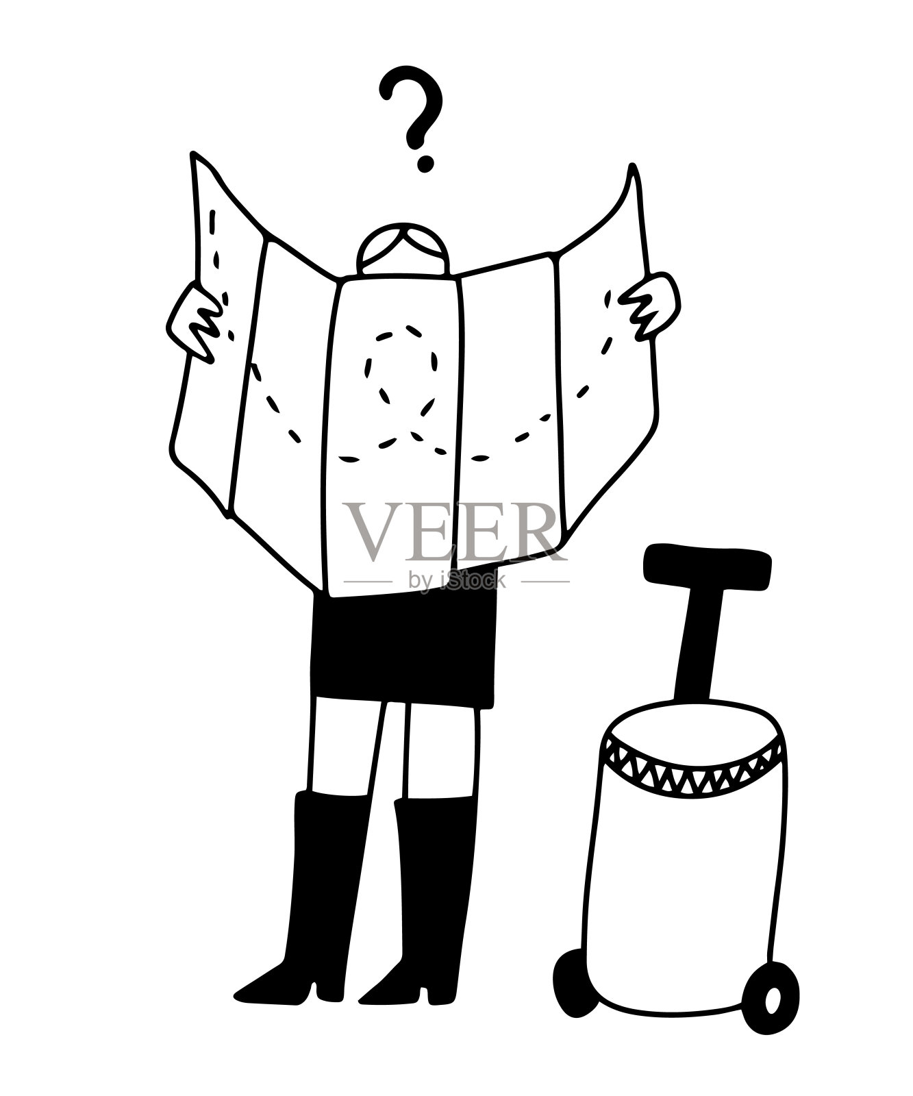 女游客查看地图插画图片素材