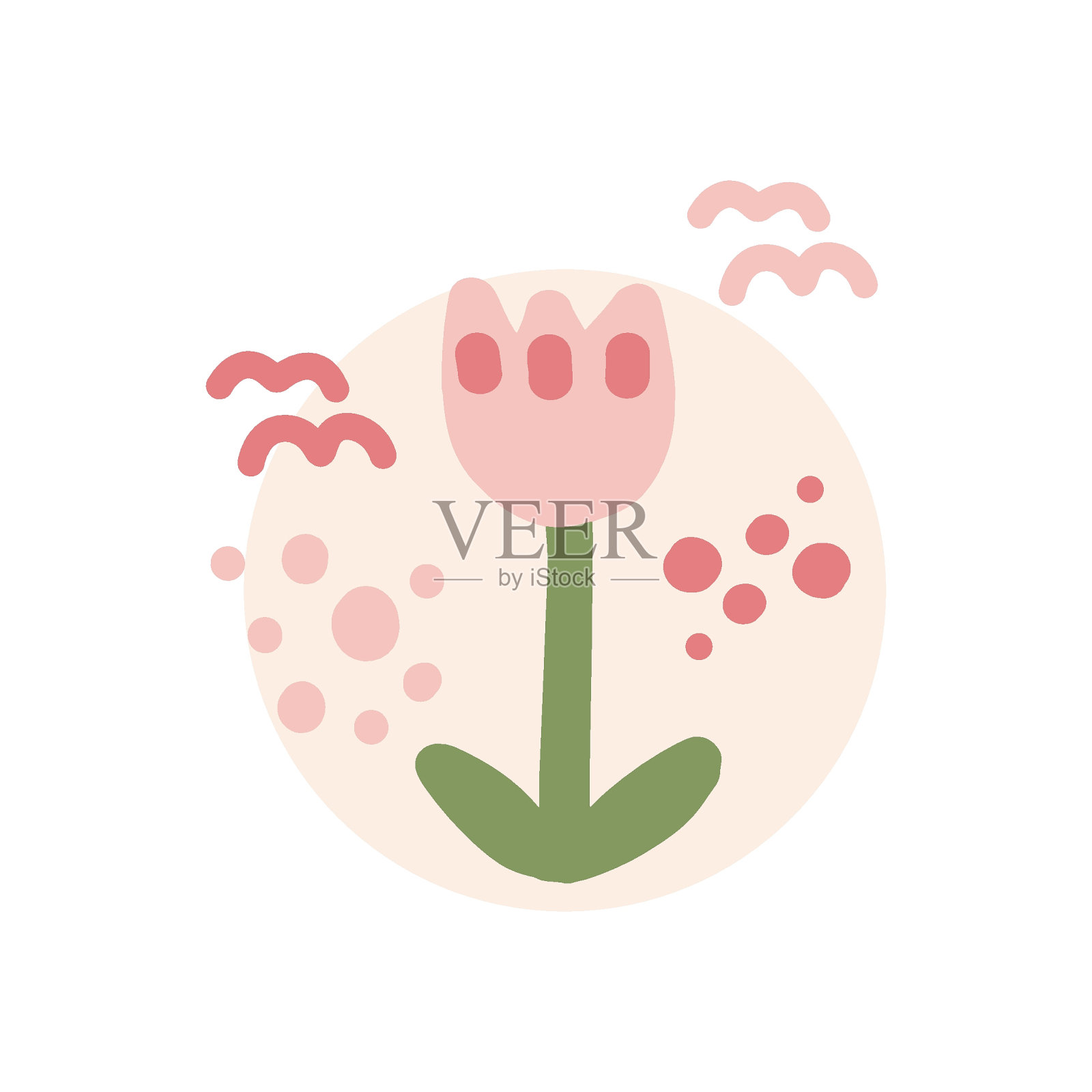 孩子气的花可爱的设计在时尚的手画平的风格为婴儿贺卡和邀请插画图片素材