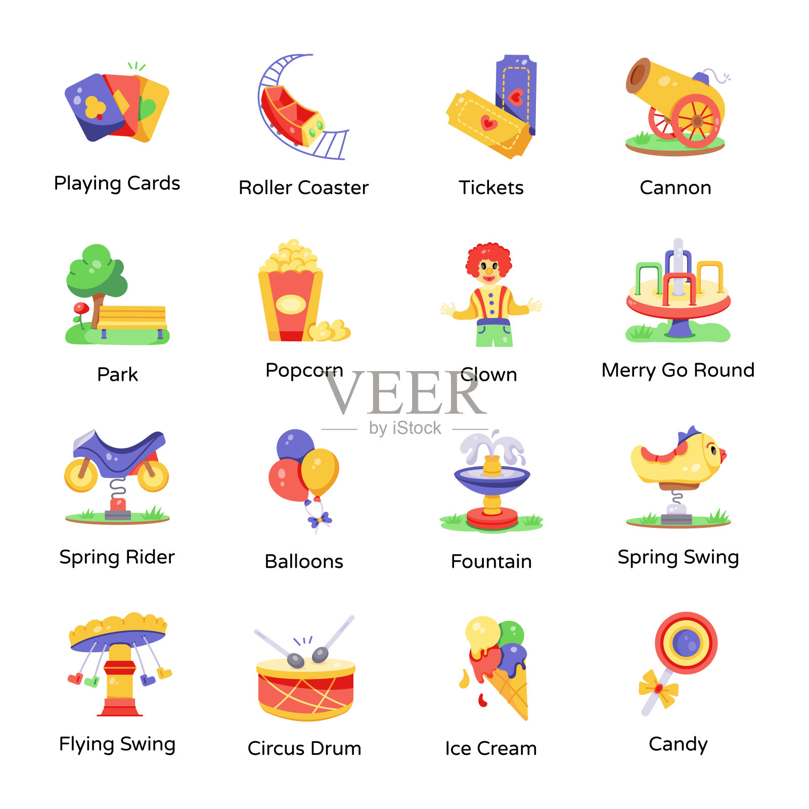 收集游乐园手绘图标插画图片素材