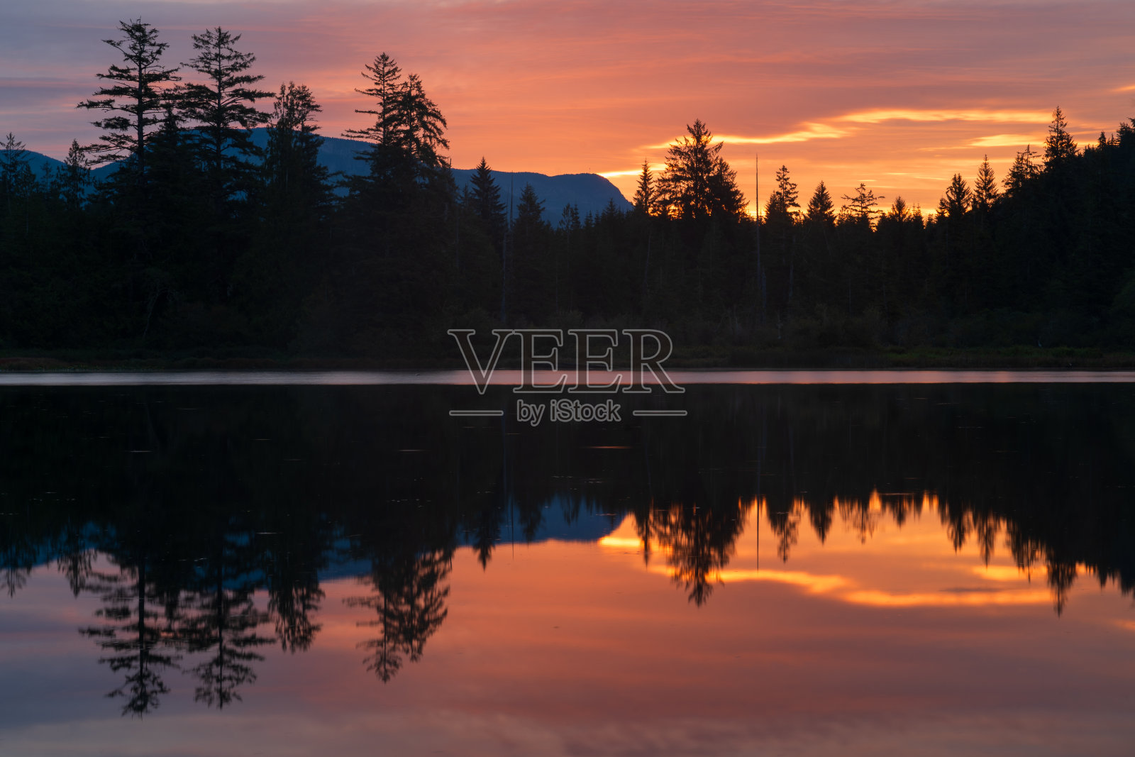 温哥华岛仙女湖的日落照片摄影图片
