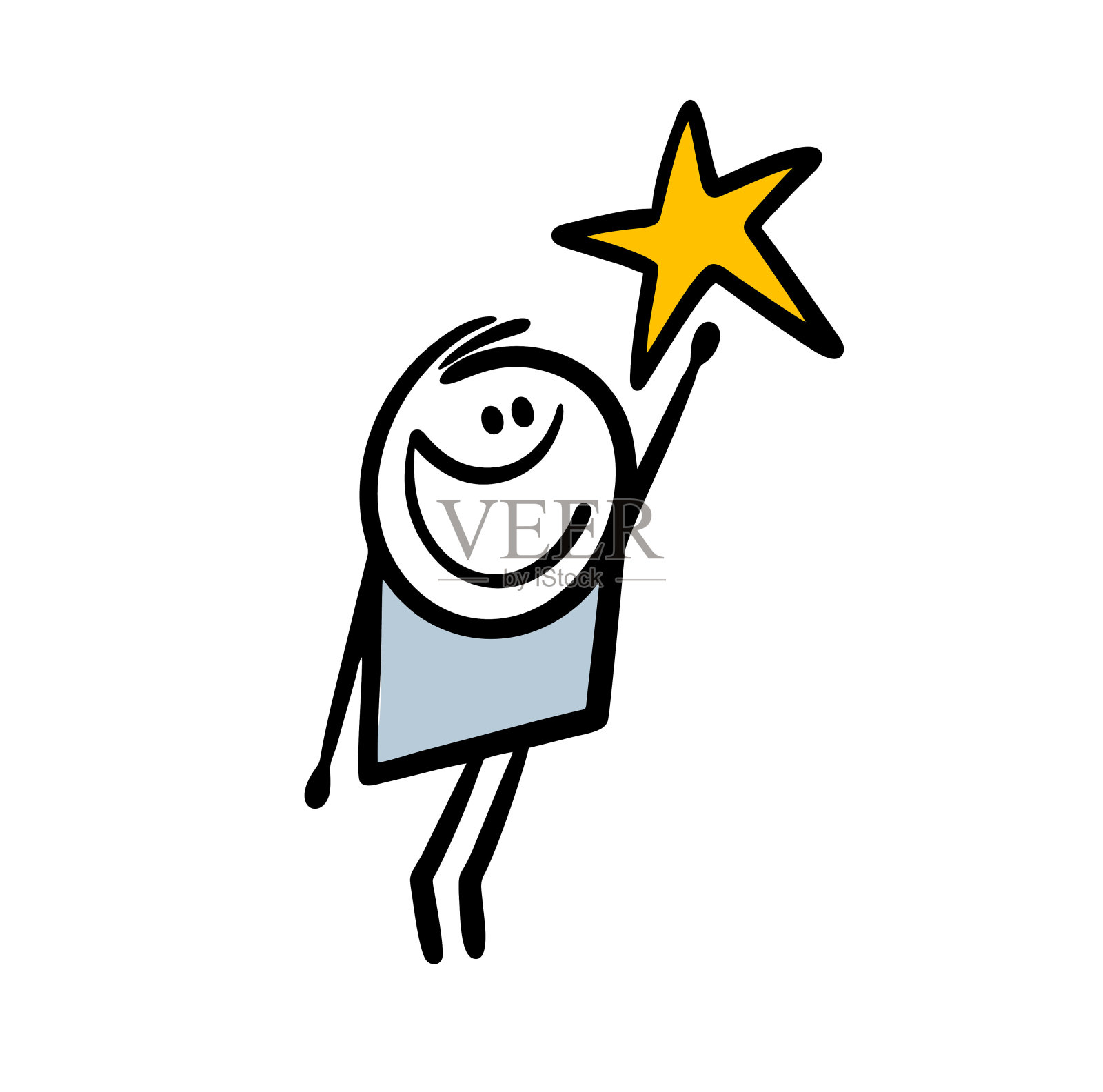 有趣的小男孩把手伸向一颗大金星。插画图片素材