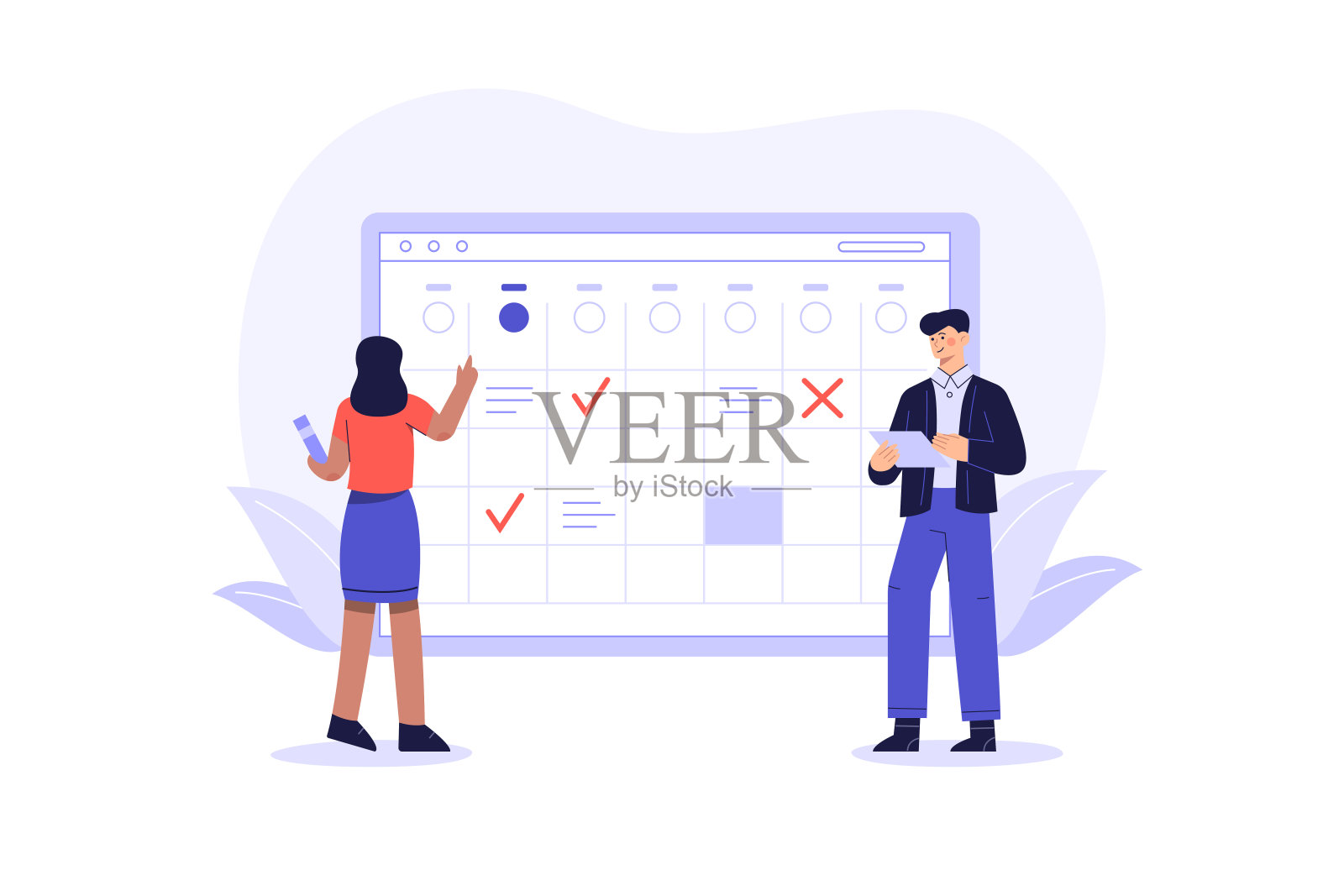 代理人通过计划程序按照商业项目的时间表、计划和截止日期工作。插画图片素材