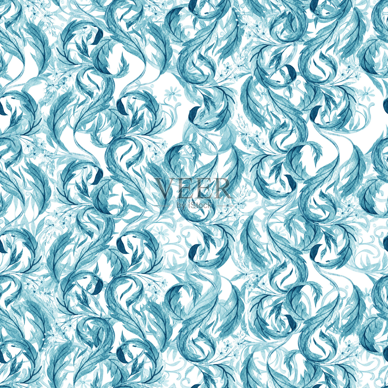 水彩复古抽象花卉无缝图案纹理。阿拉伯的瓷砖。插画图片素材