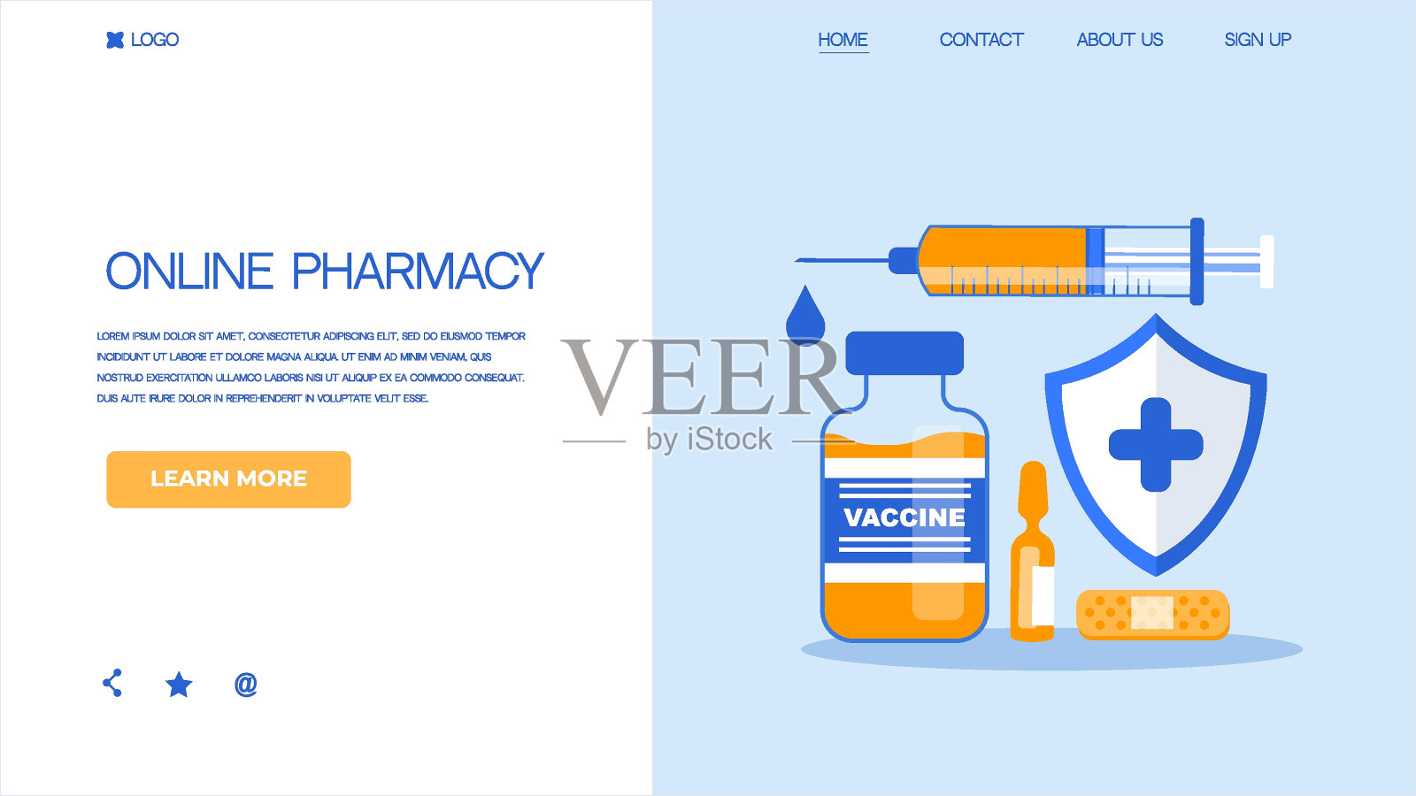 疫苗接种插图与医药元素:注射器,疫苗,药瓶,糖浆,药片,文件,日历,贴片,听诊器。全球接种流感和covid疫苗。插画图片素材