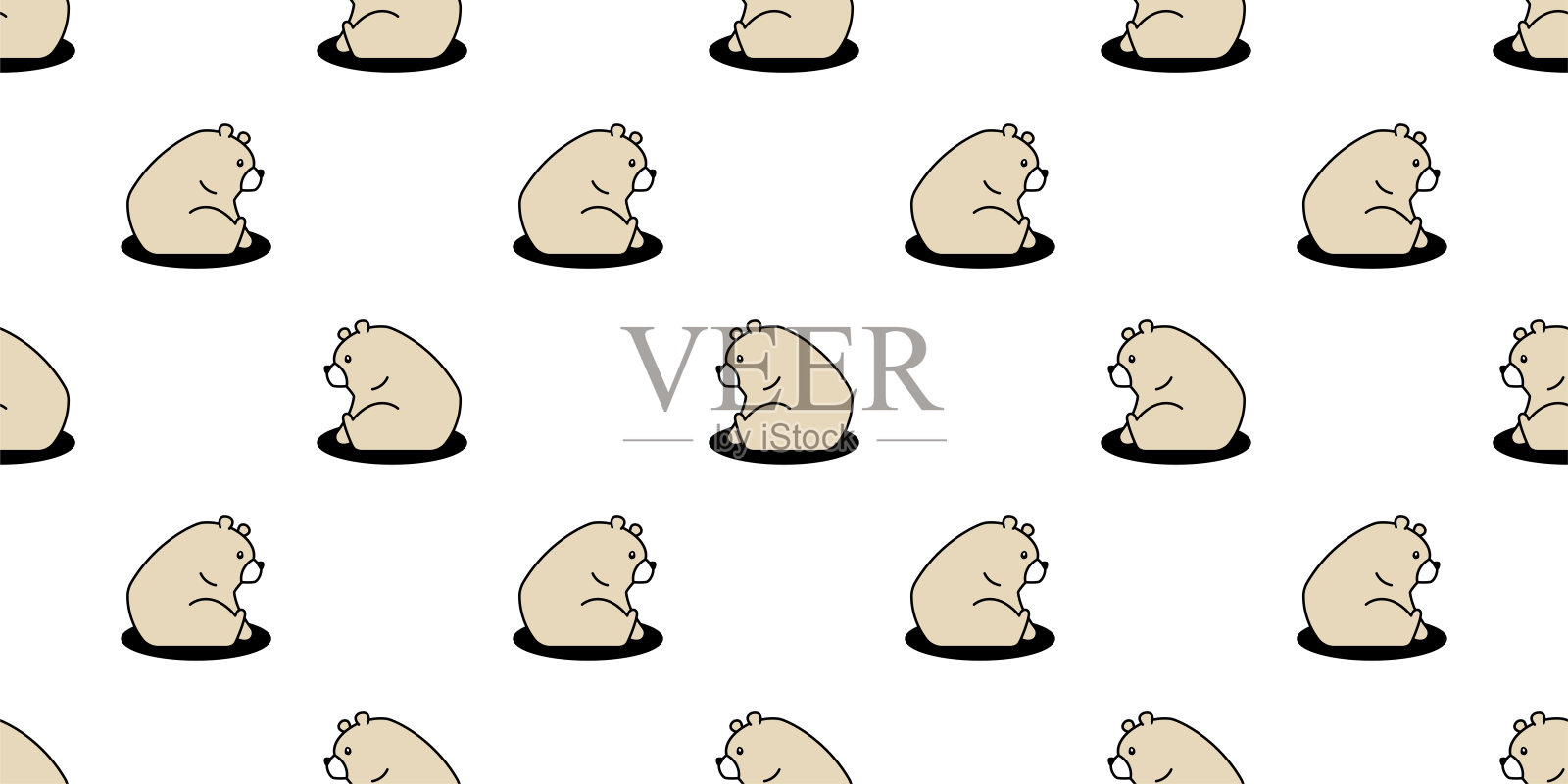 熊无缝模式极地泰迪矢量坐卡通瓷砖背景重复壁纸礼物包装纸插图涂鸦宠物设计围巾孤立插画图片素材