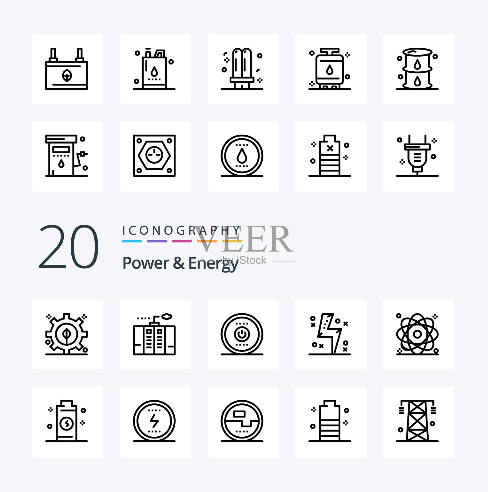 20个电力和能源线图标包像原子插画图片素材
