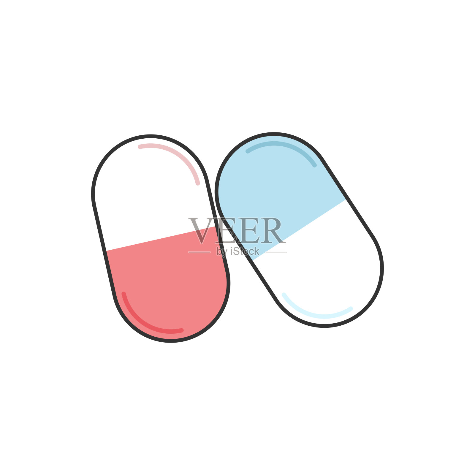 胶囊卡通向量。白色背景上的胶囊。插画图片素材