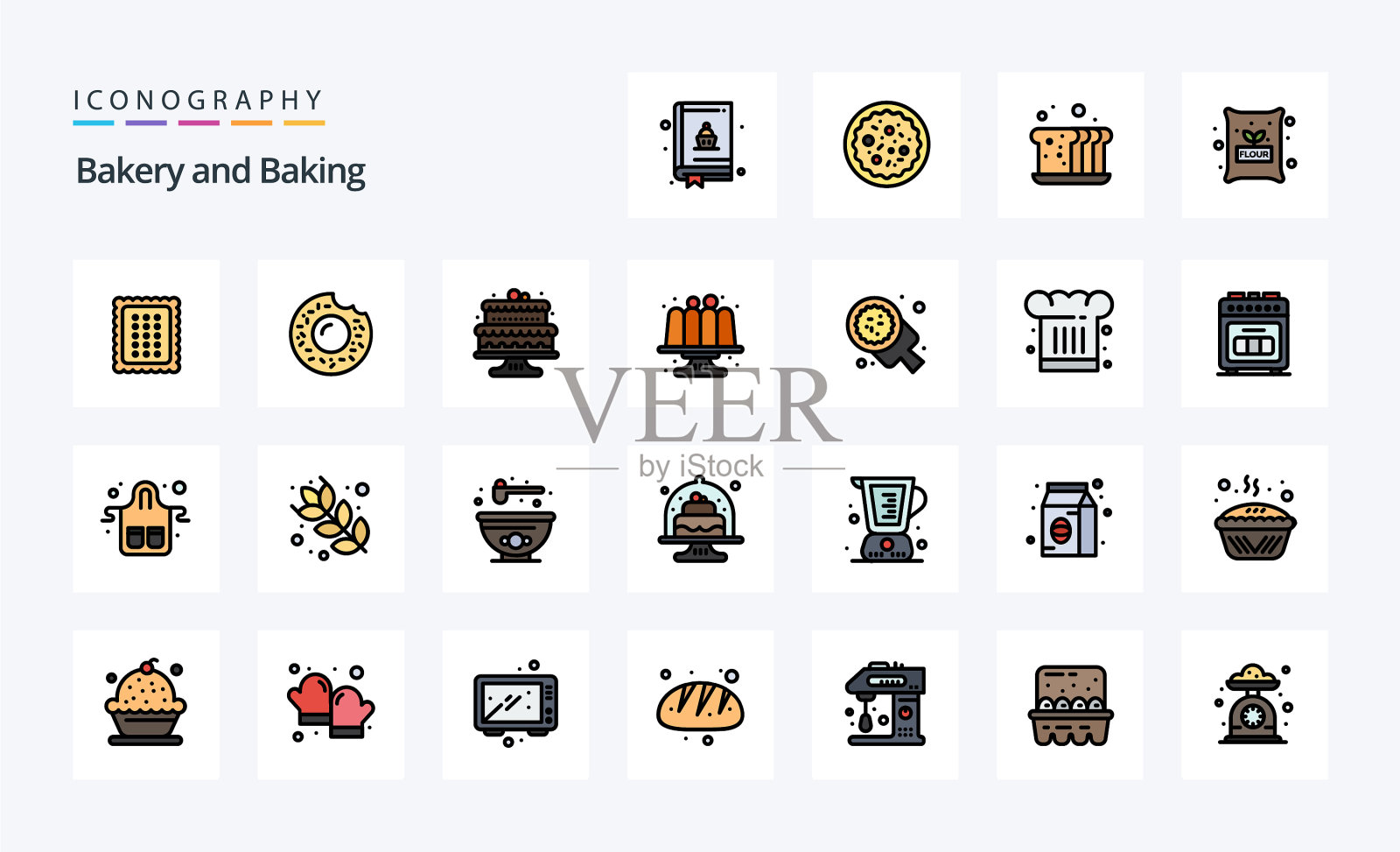 25烘焙线填充风格图标包图标素材