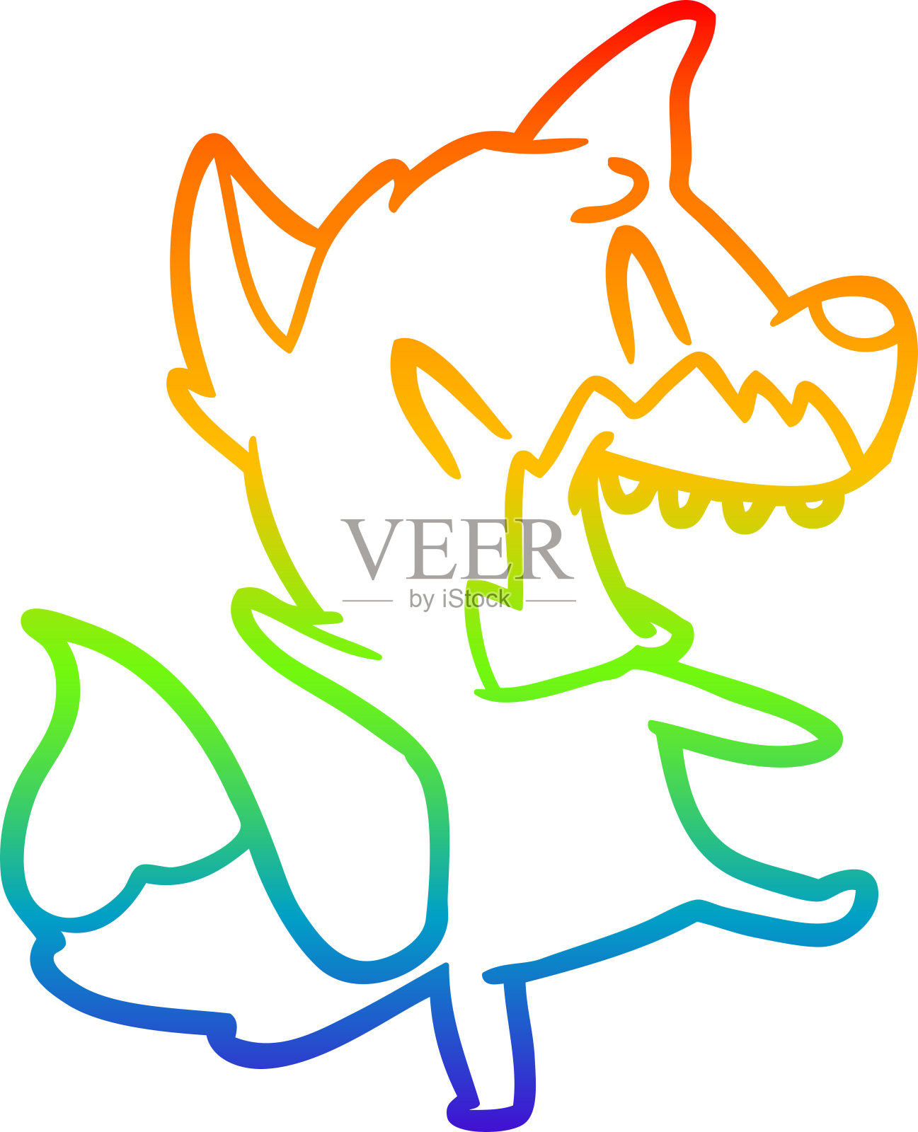 彩虹渐变线条画一个笑狐狸卡通插画图片素材