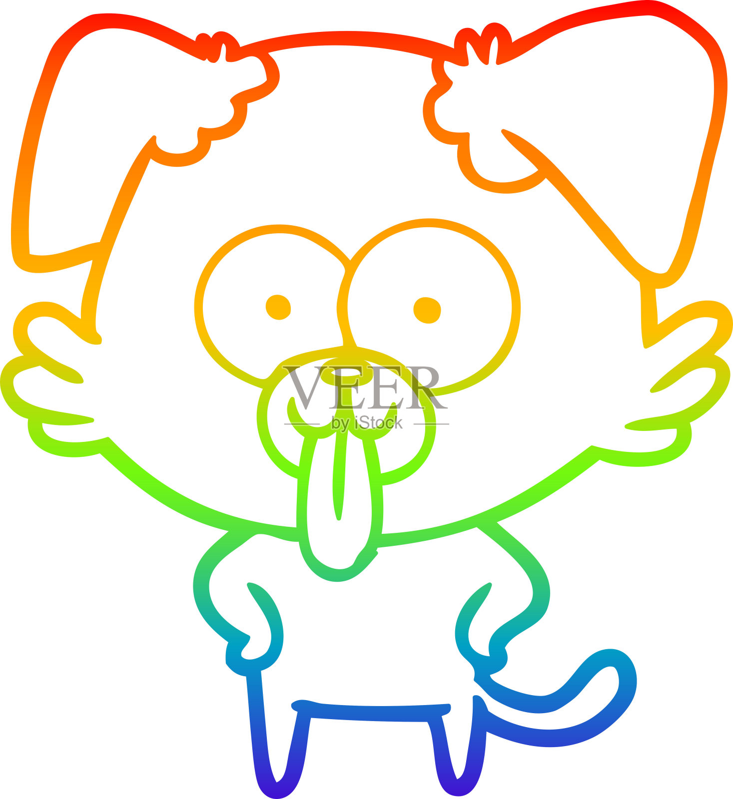 彩虹渐变线画的卡通狗与舌头伸出设计元素图片