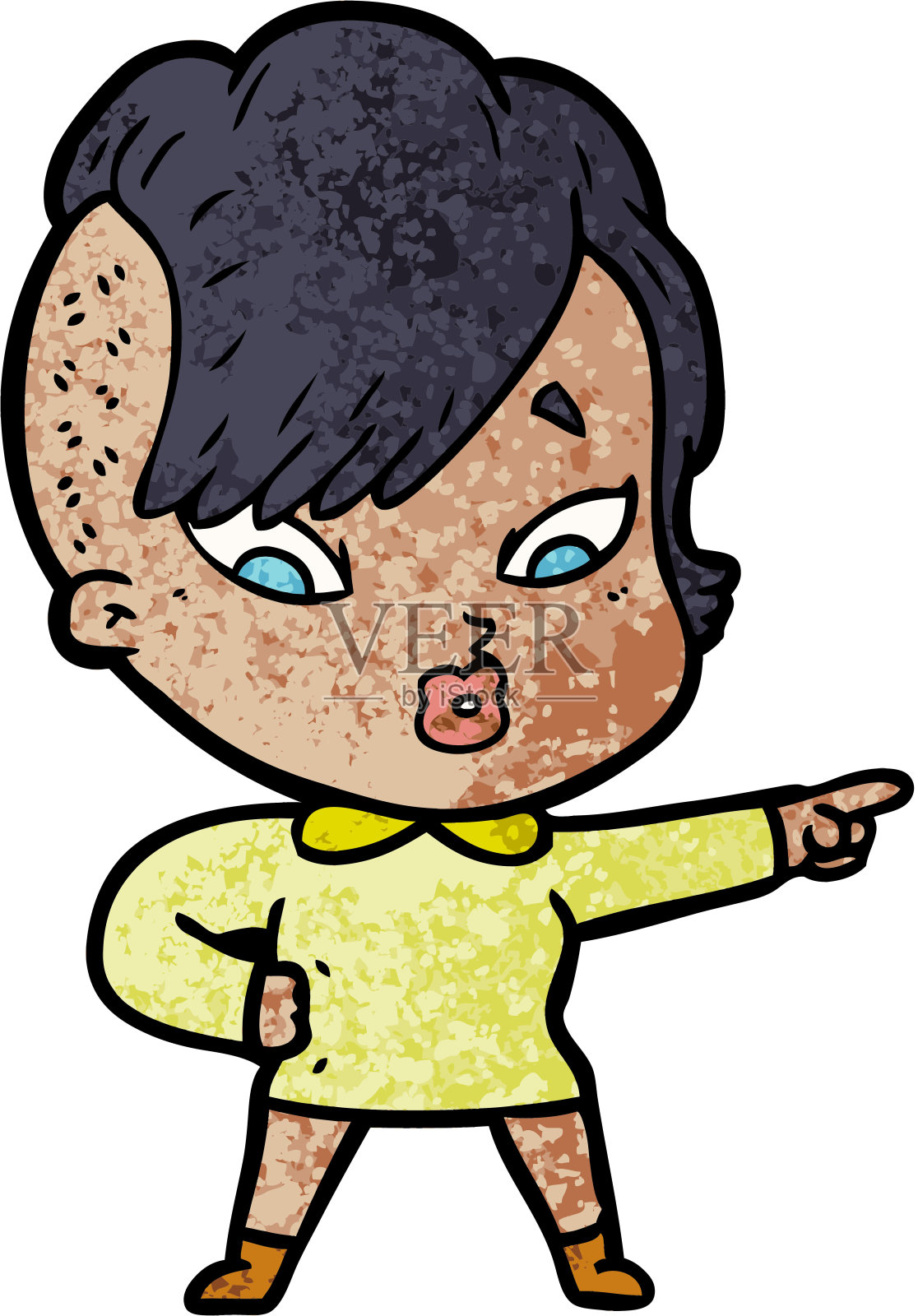 漫画惊讶女孩指着插画图片素材